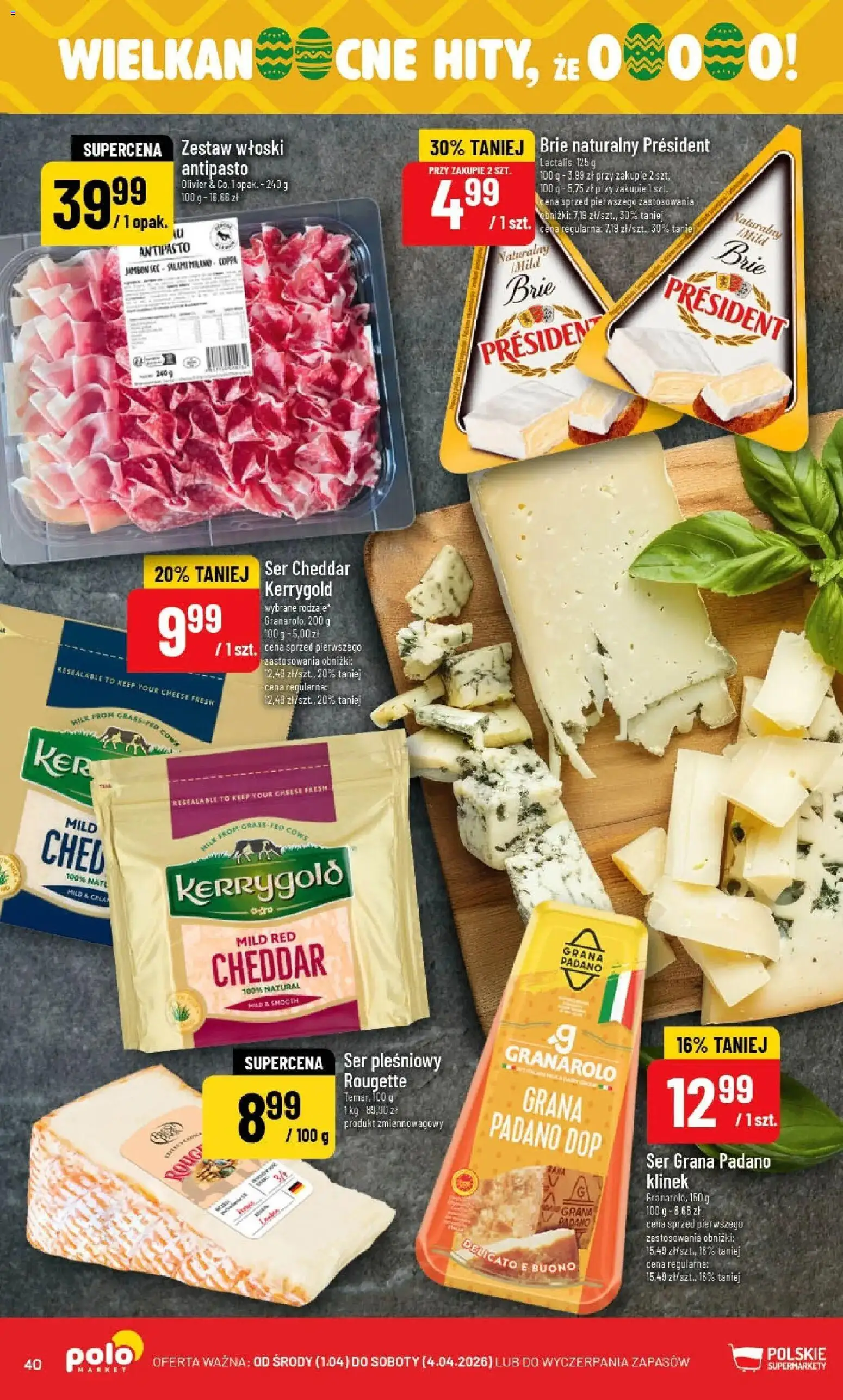 POLOmarket gazetka od 01.04.2026 | Strona: 40 | Produkty: Ser pleśniowy, Grana padano, Cheddar, Ser cheddar