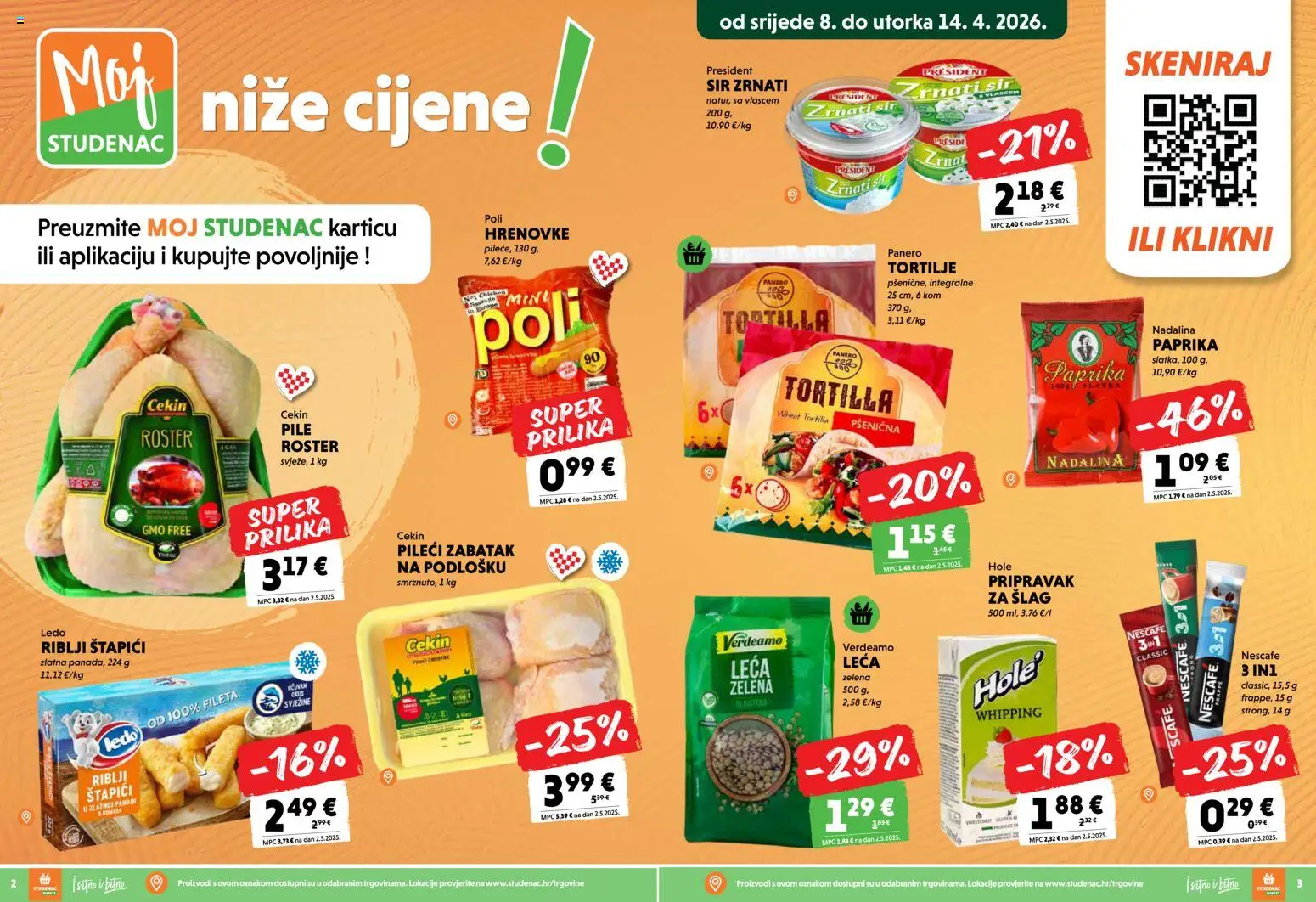 Studenac katalog | vrijedi od 08.04.2026 | Stranica: 2 | Proizvodi: Sir, Nescafe, Ledo, Štapići