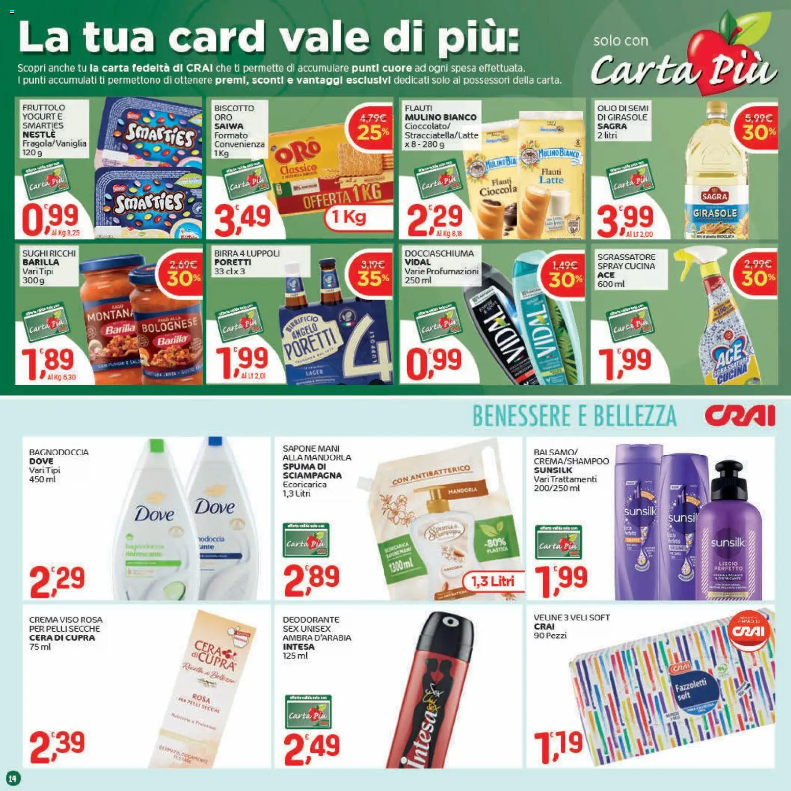 Volantino CRAI del 13.11.2025 | Pagina: 14 | Prodotti: Deodorante, Birra, Crema viso, Fazzoletti