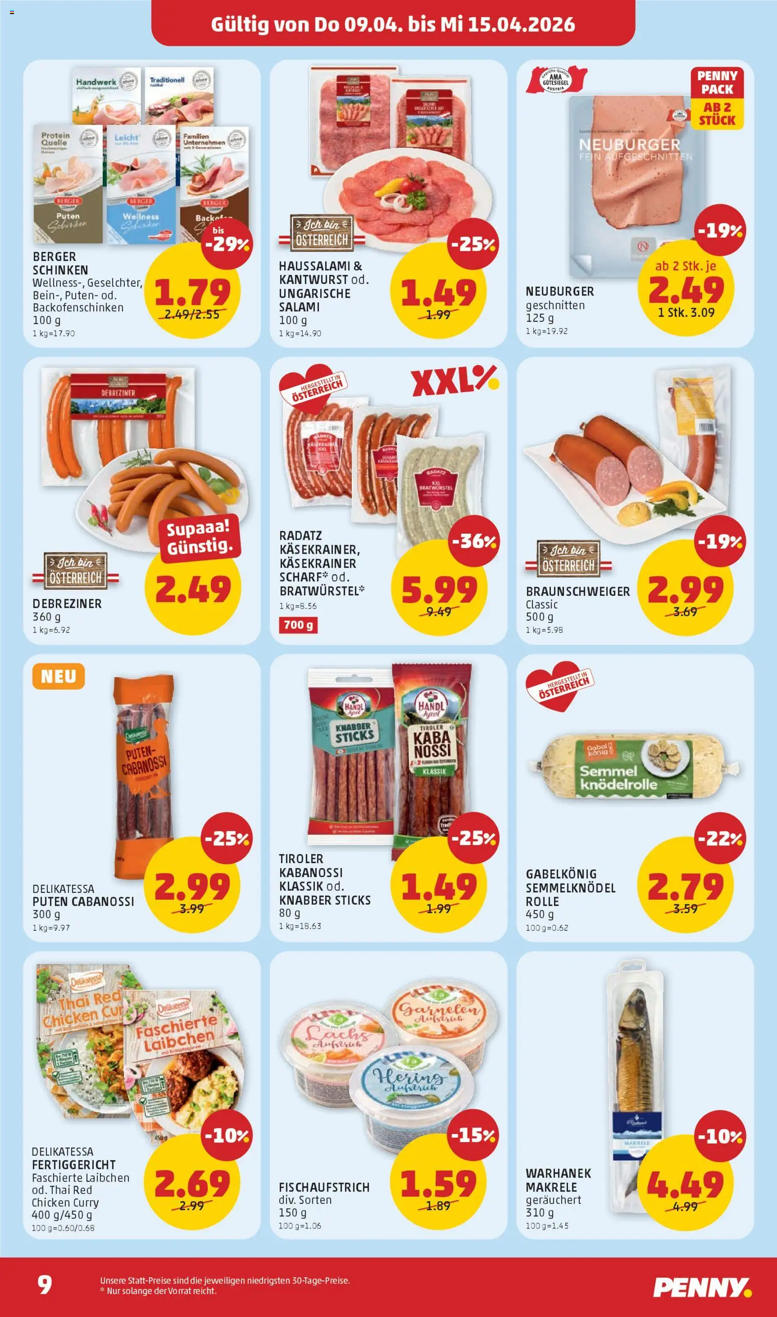 Penny Markt - Flugblatt gültig ab 09.04.2026 | Seite: 9 | Produkte: Salami, Schinken