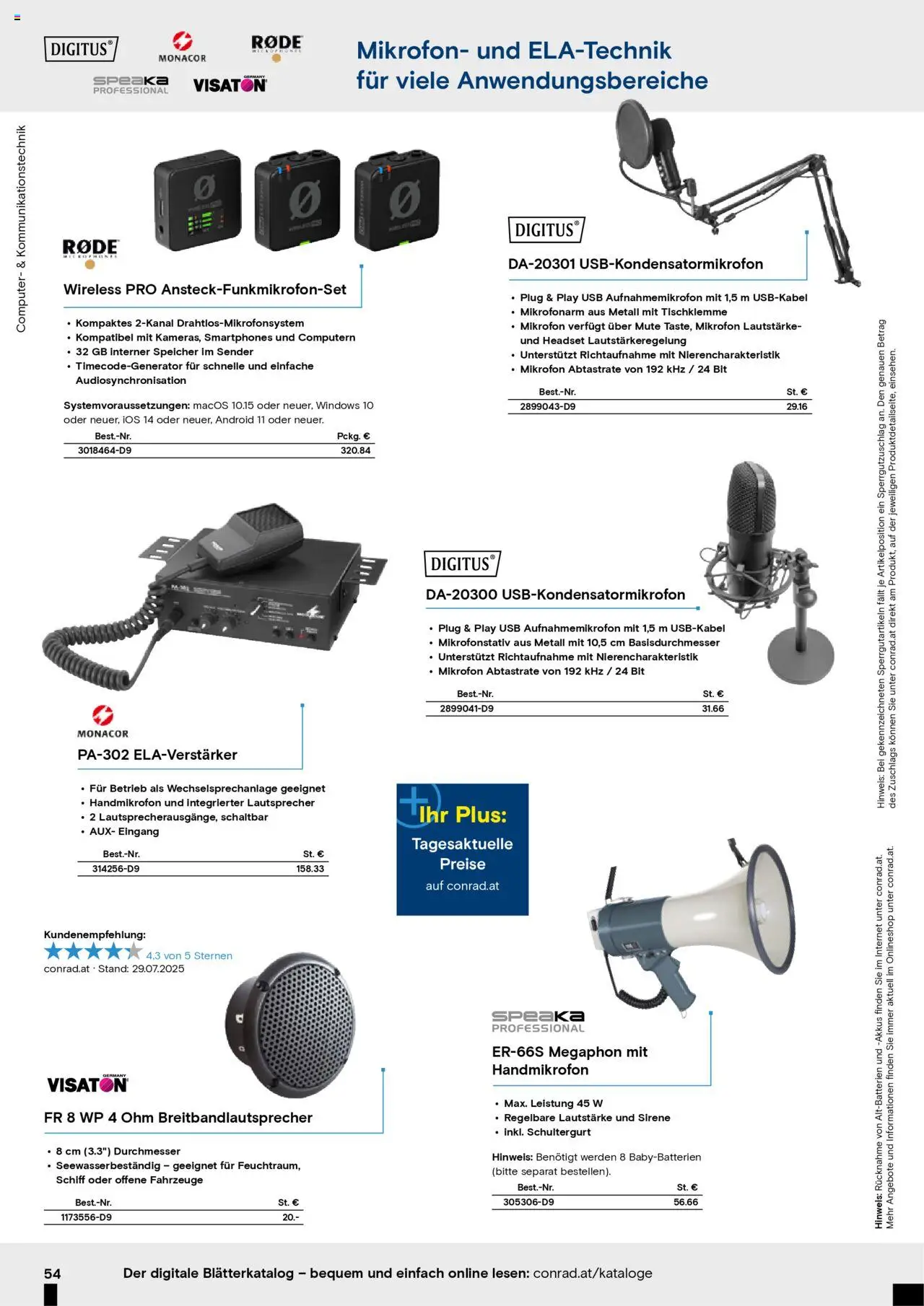 Conrad Aktionskatalog gültig ab 25.08.2025 | Seite: 56 | Produkte: Computer, Mikrofon, Lautsprecher, USB