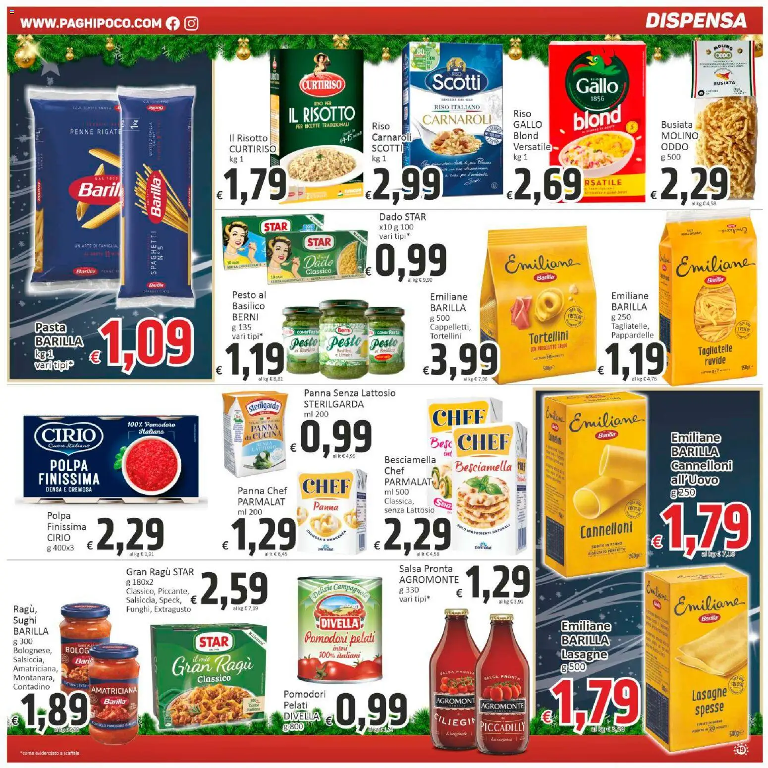 Volantino Paghi Poco del 13.12.2025 | Pagina: 19 | Prodotti: Riso Carnaroli, Limone, Basilico, Penne