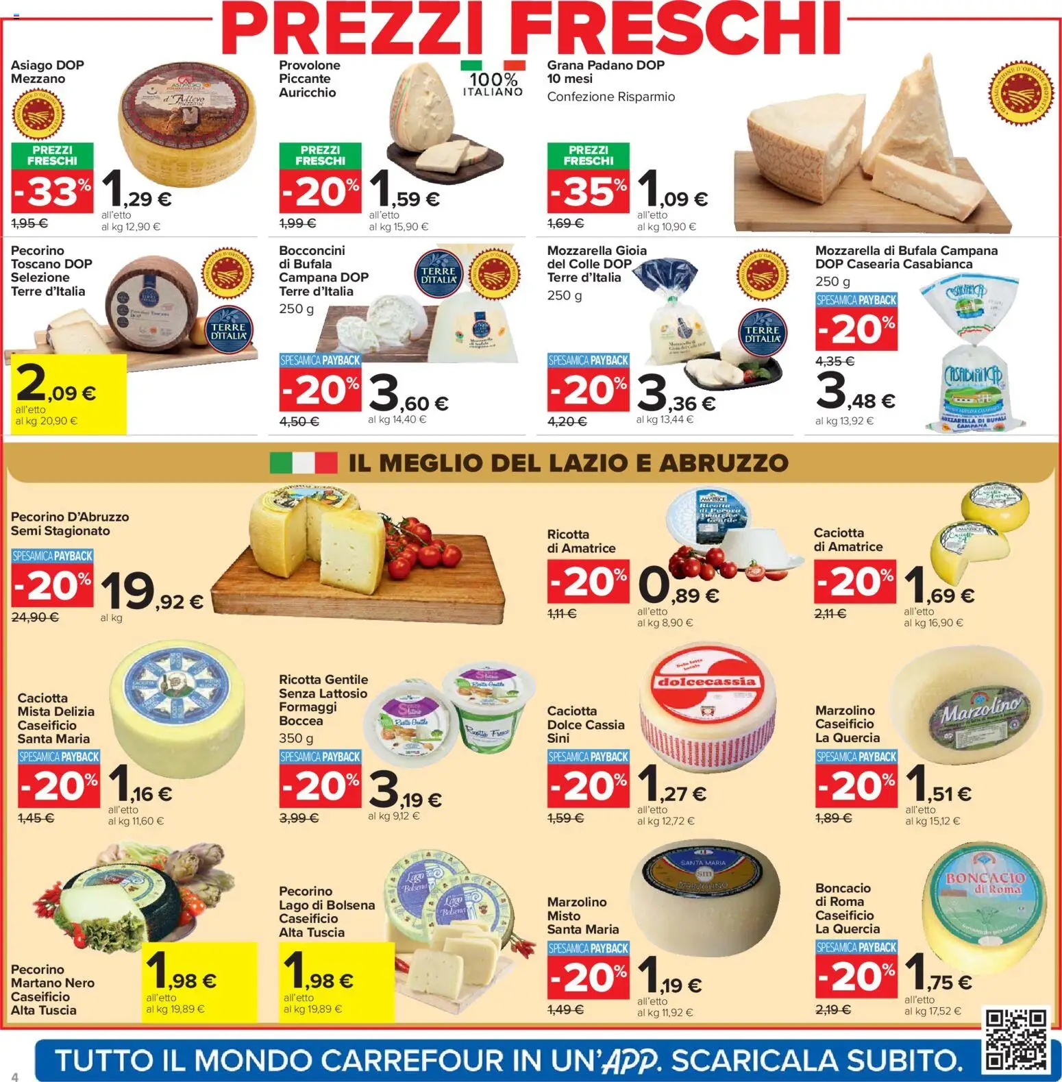 Volantino Carrefour del 02.03.2026 | Pagina: 4 | Prodotti: Mozzarella, Grana Padano, Ricotta, Pecorino