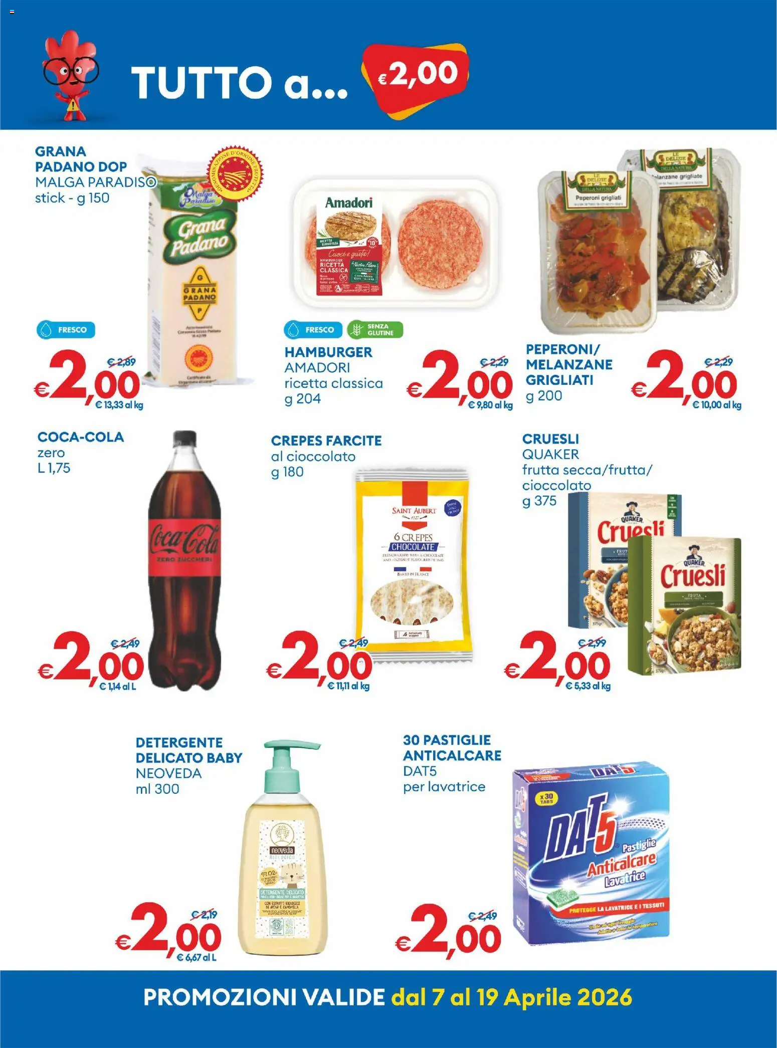 Volantino MD Discount del 07.04.2026 | Pagina: 5 | Prodotti: Cioccolato, Peperoni, Grana Padano, Coca Cola