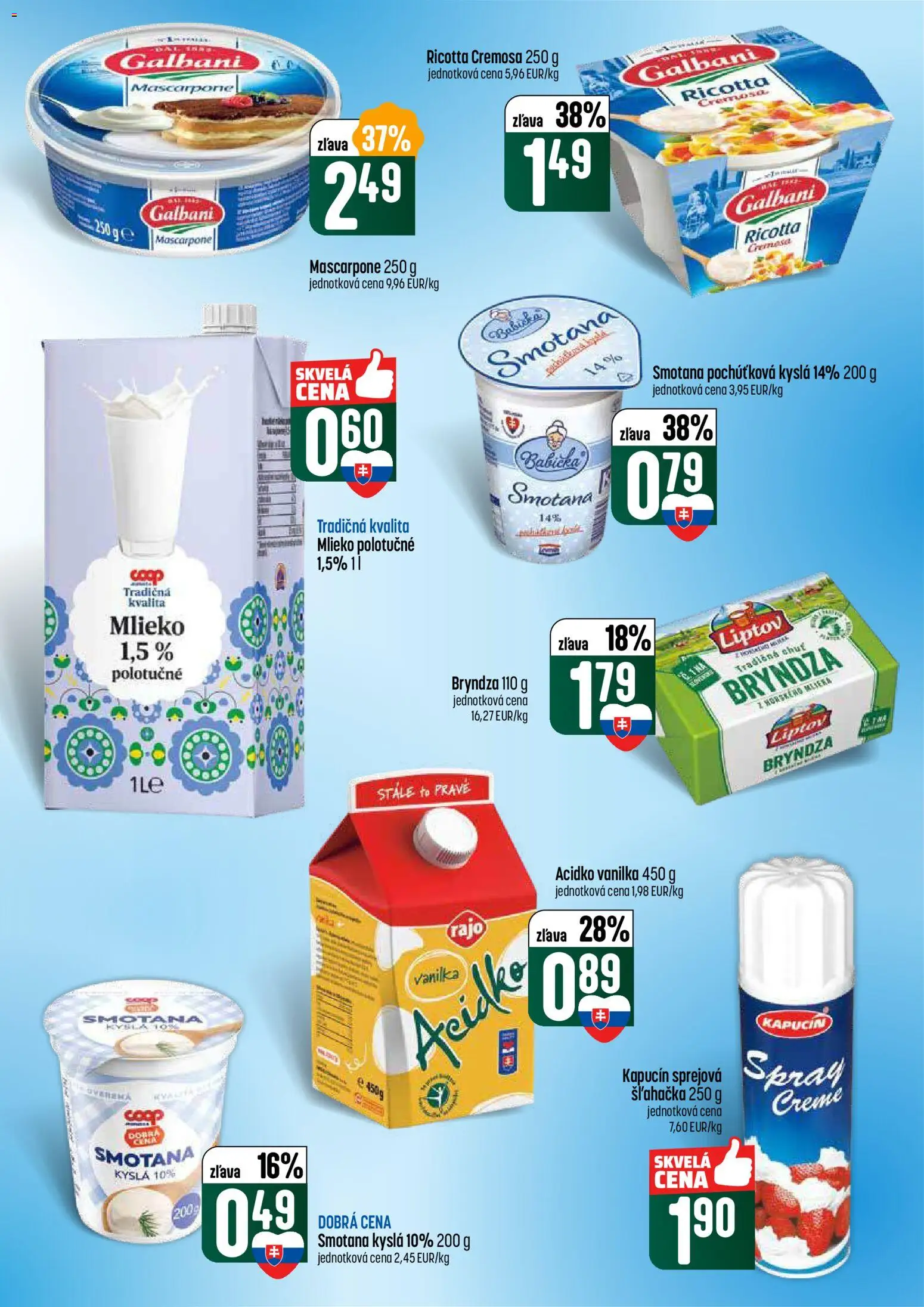 Nové COOP Jednota akcie – leták je platný od 05.03.2026 | Strana: 19 | Produkty: Smotana, Acidko, Mascarpone, Šľahačka