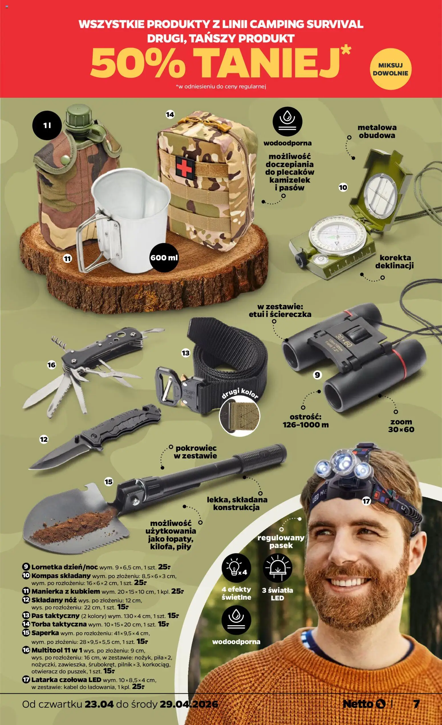 Netto gazetka od czwartku NonFood od 23.04.2026 | Strona: 7 | Produkty: Pasek, Kabel, Torba, Latarka czołowa