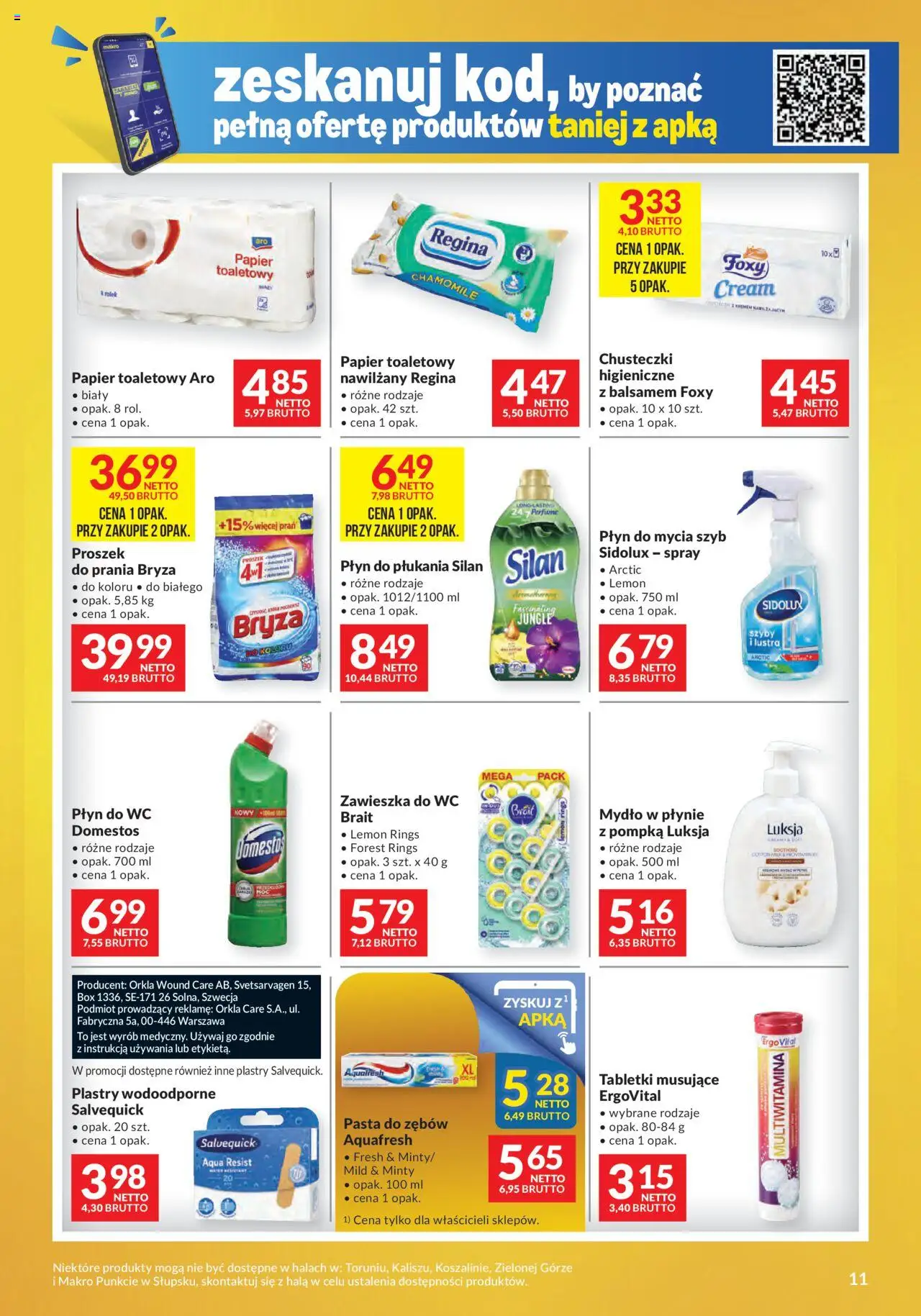 Makro Gazetka - Mega oferty dla Twojego Sklepu oferta z alkoholem od 05.08.2025 | Strona: 11 | Produkty: Płyn do mycia szyb, Papier toaletowy, Domestos, Mydło