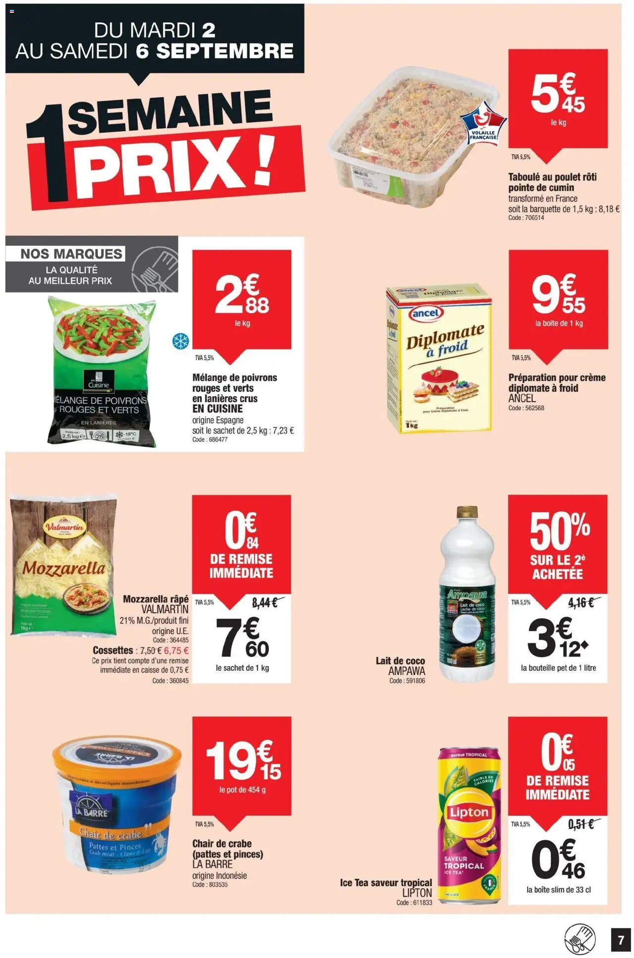  | Page: 7 | Produits: Pinces, Mozzarella, Lait, Crème