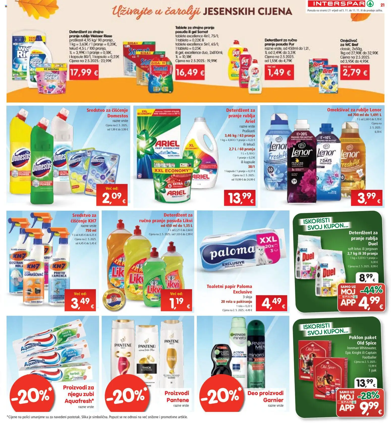 Interspar katalog | vrijedi od 05.11.2025 | Stranica: 21 | Proizvodi: Deterdžent, Toaletni papir, Domestos, Tableta
