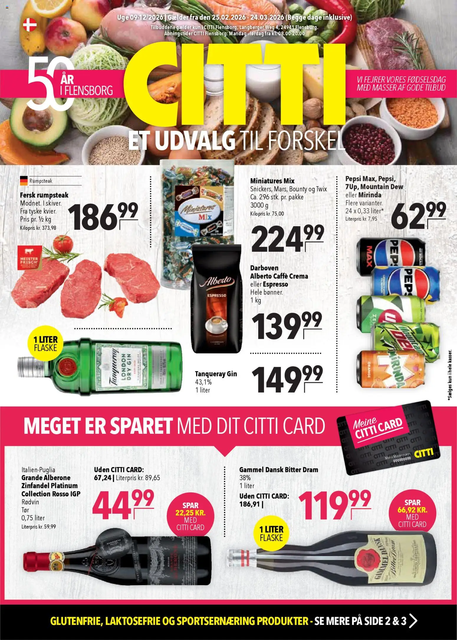 CITTI Markt Dänemark-Werbung – gültig ab 25.02.2026 | Seite: 1 | Produkte: Rumpsteak, Twix, Pepsi, Gin