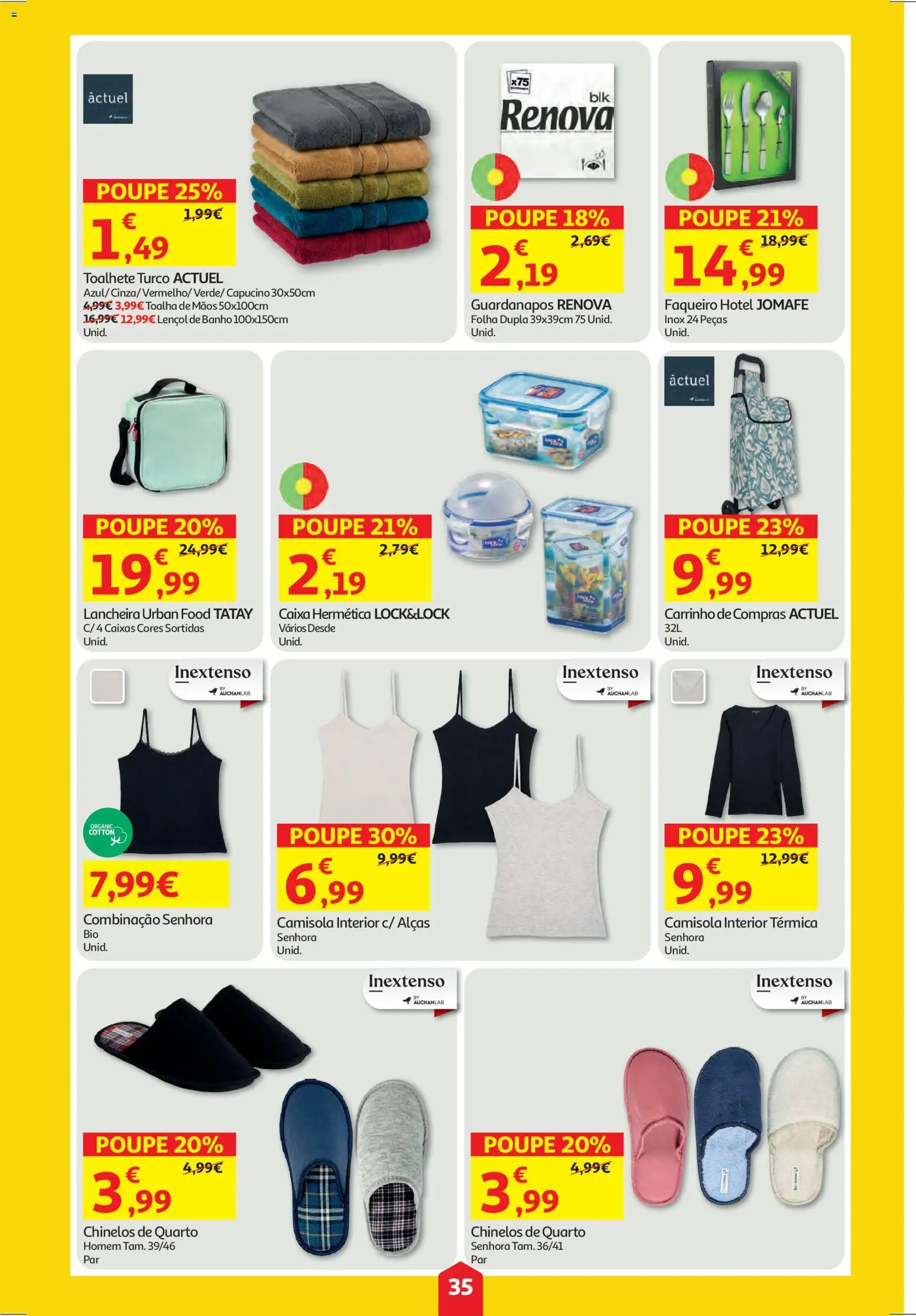 Auchan folheto │ válido de 29.01.2026 | Página: 35 | Produtos: Chinelos, Lençol, Caixa, Banho
