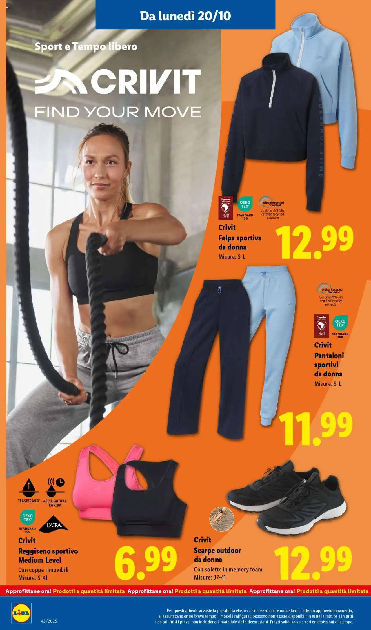 Volantino Lidl del 20.10.2025 | Pagina: 34 | Prodotti: Felpa, Pantaloni, Reggiseno, Scarpe
