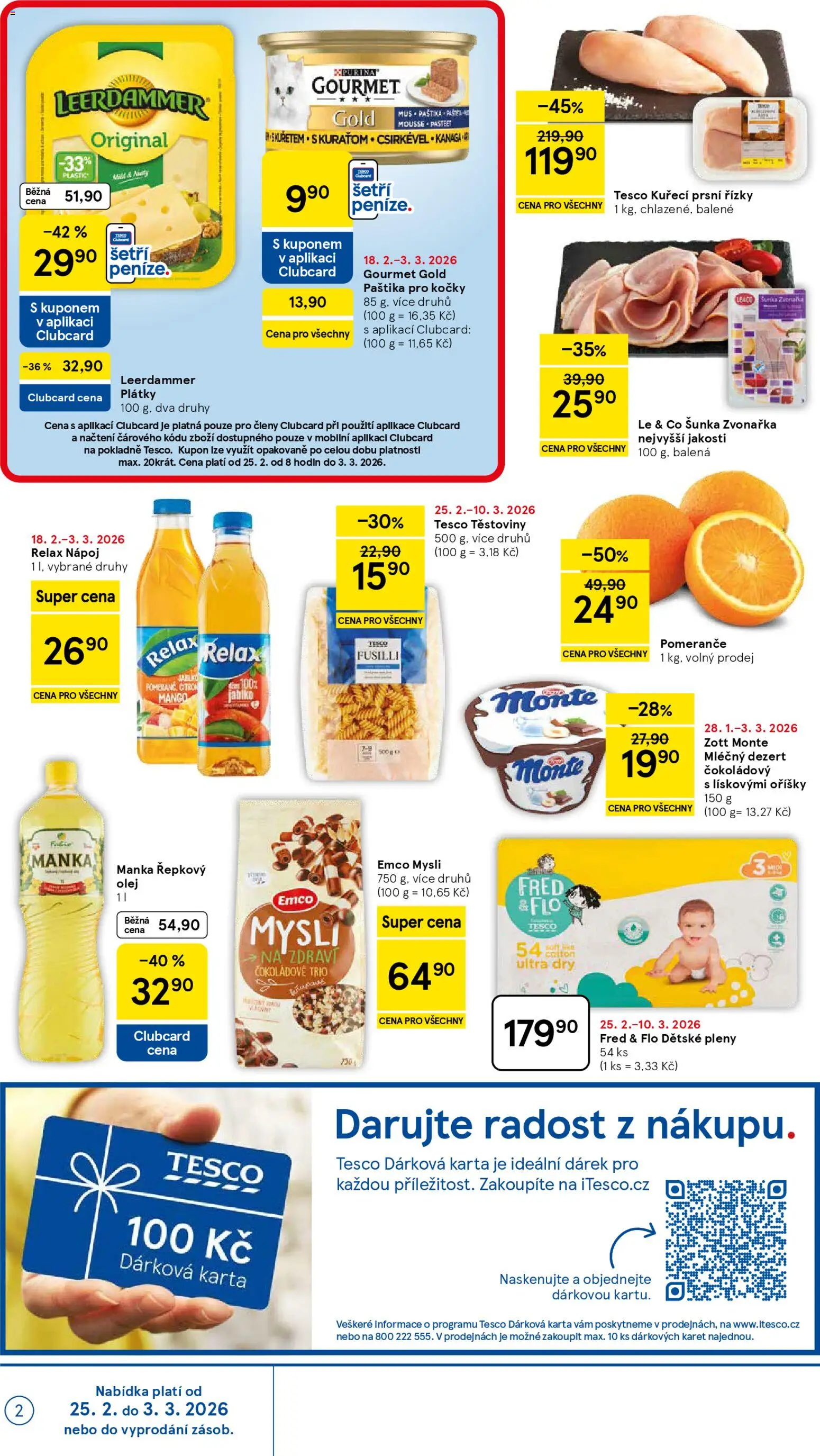 Tesco leták - Supermarket od 25.02.2026 | Strana: 2 | Produkty: Emco Mysli, Pomeranče, Oříšky, Leerdammer