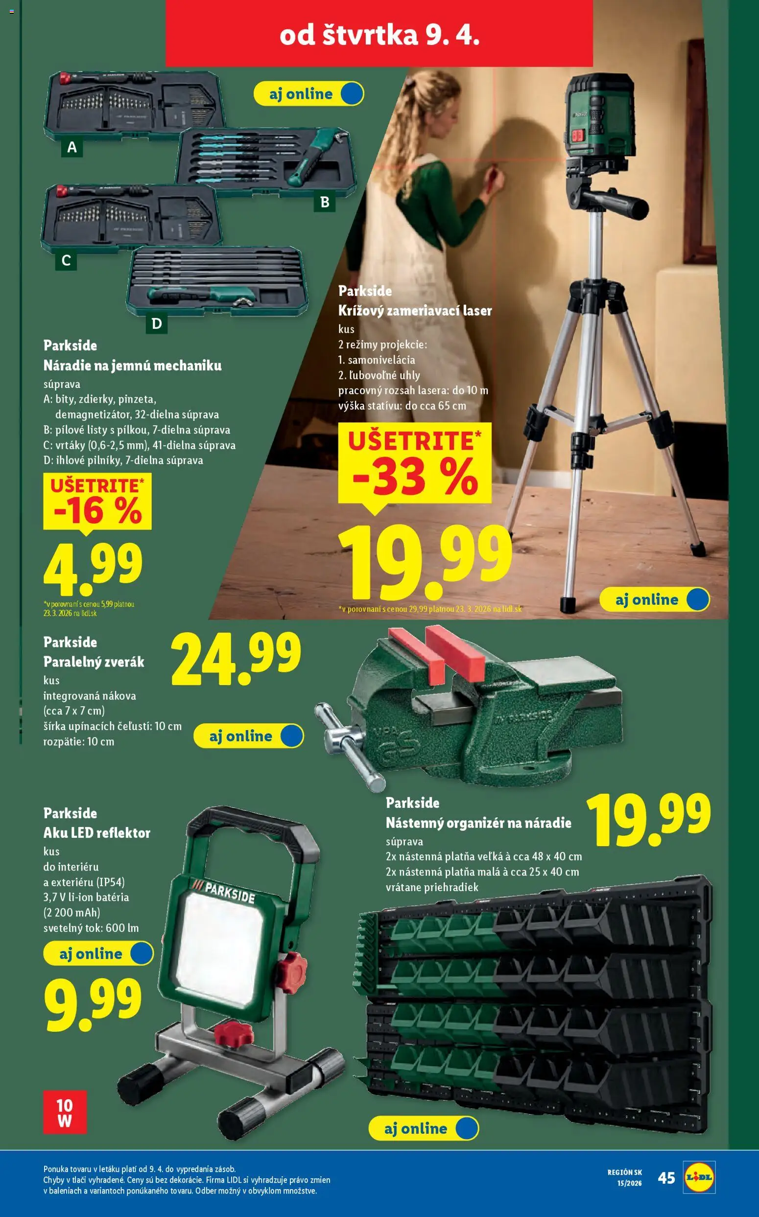 Nové Lidl akcie – leták je platný od 06.04.2026 | Strana: 72 | Produkty: Organizér, Led reflektor, Reflektor, Laser