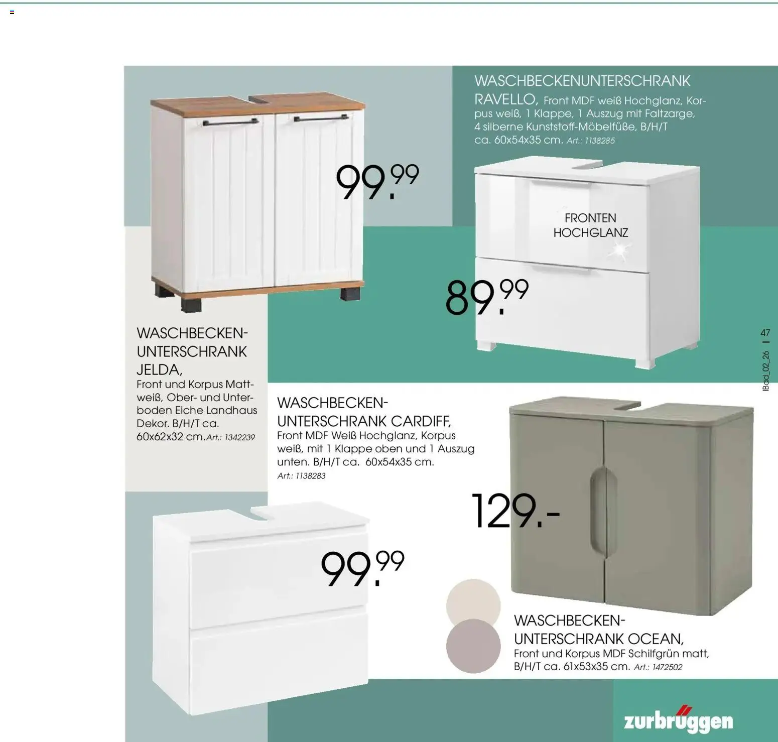 Zurbrüggen Bad Spezial – gültig ab 23.03.2026 | Seite: 47 | Produkte: Waschbecken, Unterschrank