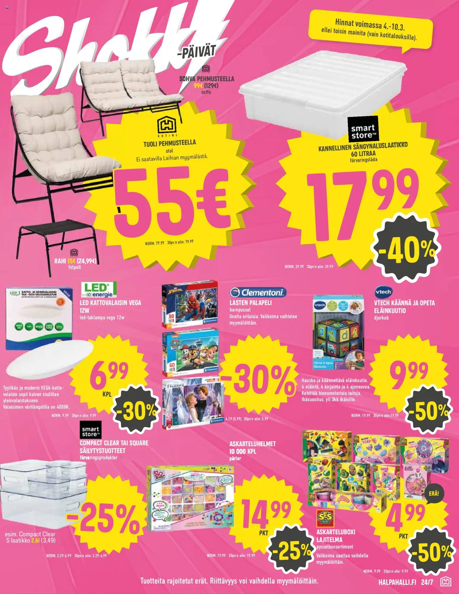 Halpa Halli tarjoukset – voimassa 04.03.2026 alkaen | Sivu: 13 | Tuotteet: Tuoli, Palapeli, Laatikko, Voi