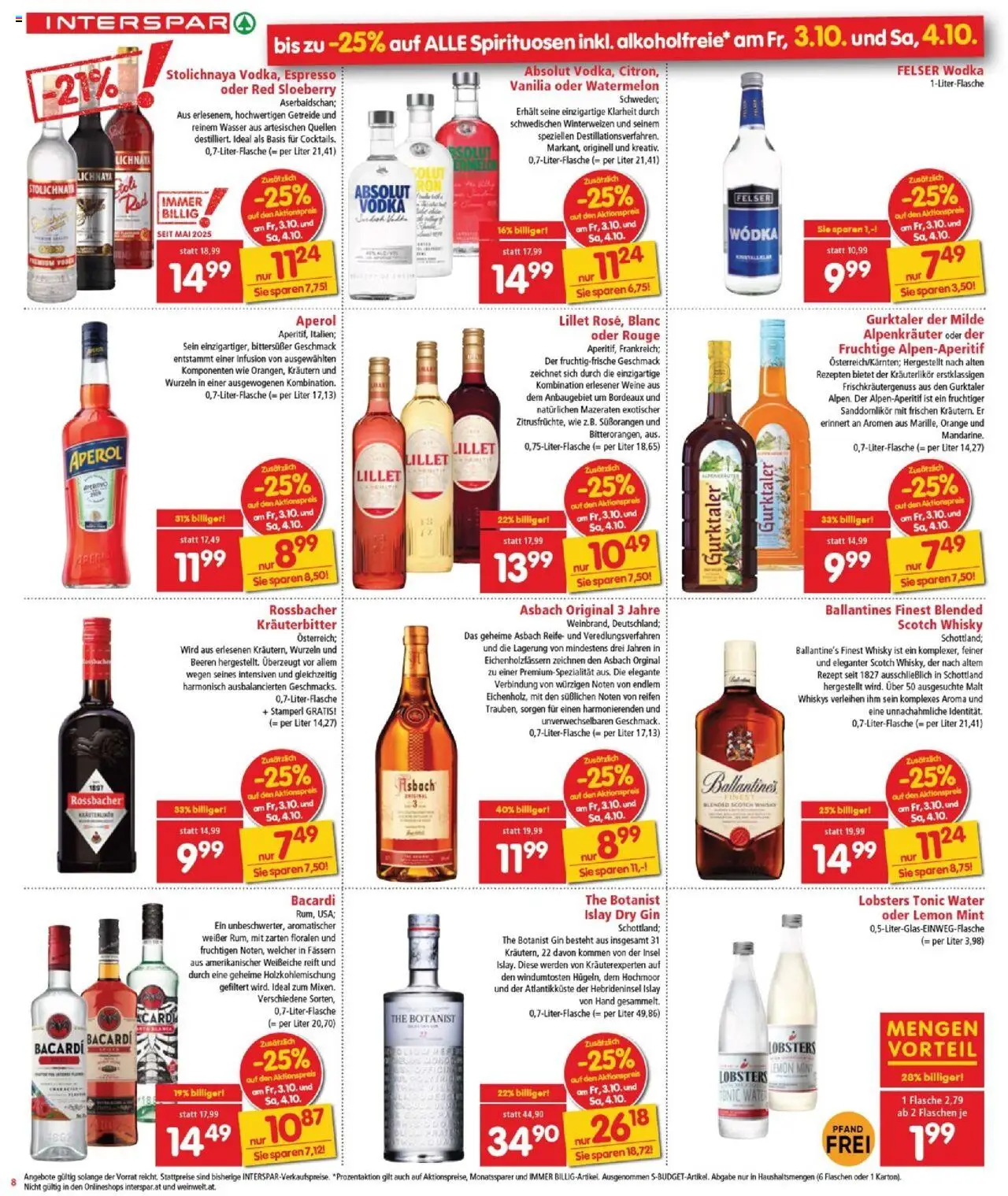 Interspar Flugblatt - Burgenland Nord gültig ab 02.10.2025 | Seite: 8 | Produkte: Gin, Wodka, Wasser, Rouge