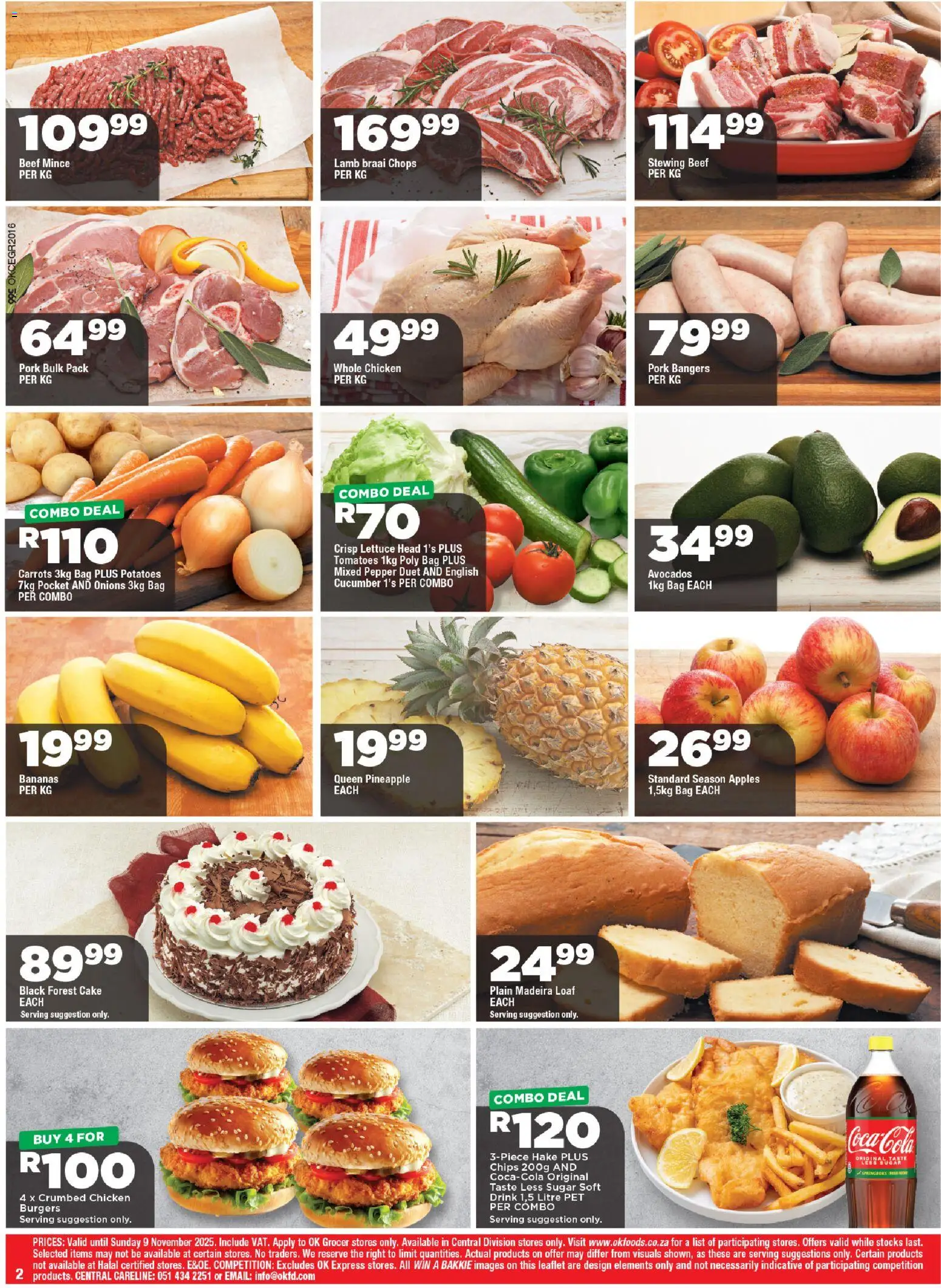 New OK Foods catalogue – valid from 24.10.2025 | Page: 2 | Products: Cake, Beef, Potatoes, Lettuce