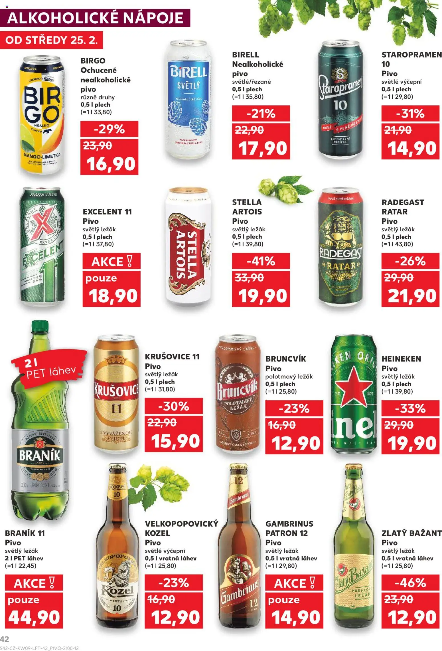 Kaufland leták - Plzeň od 25.02.2026 | Strana: 42 | Produkty: Staropramen, Birell, Kozel, Braník 11
