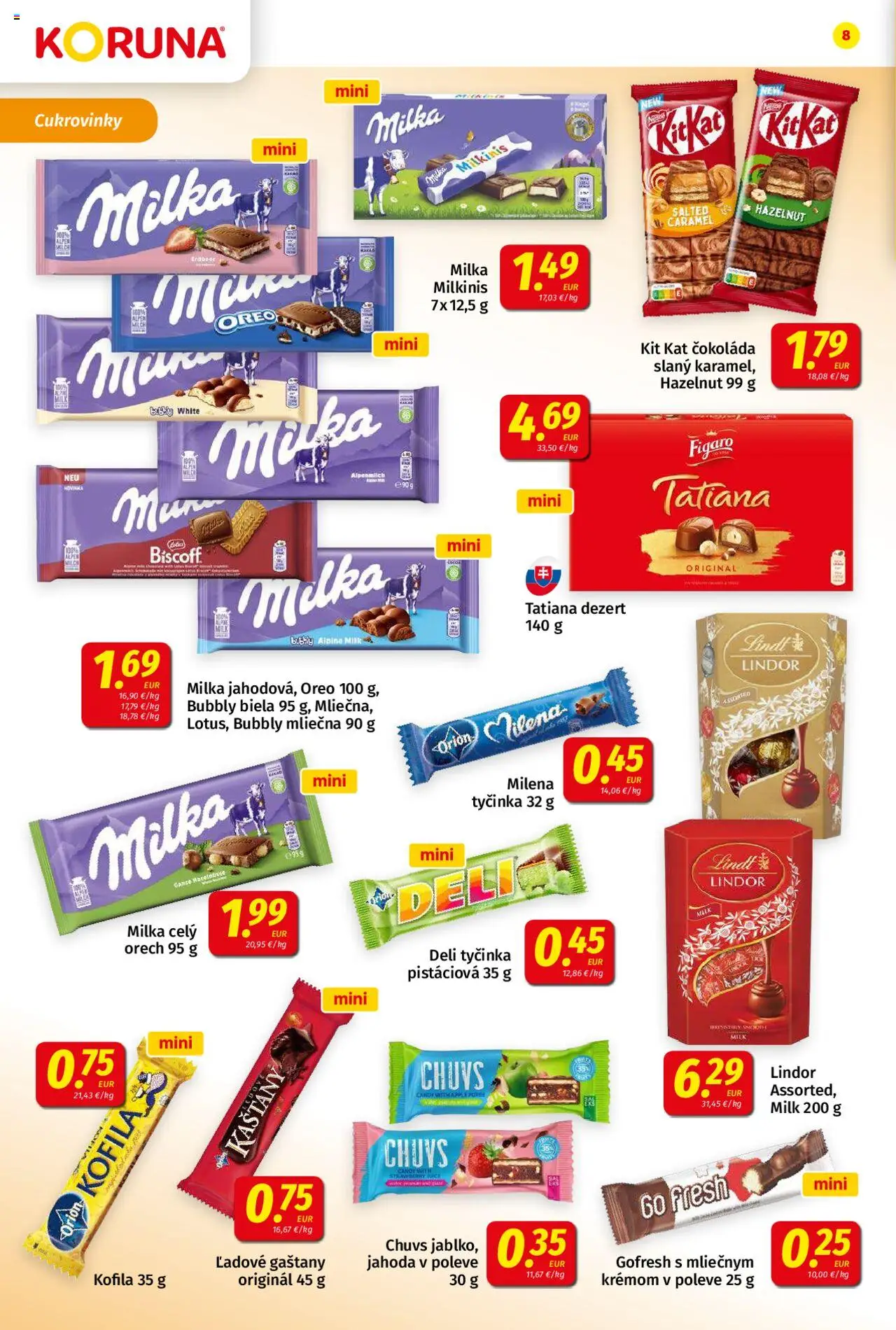Koruna leták │ platný od 18.07.2025 | Strana: 8 | Produkty: Gaštany, Lindt, Čokoláda, Milka