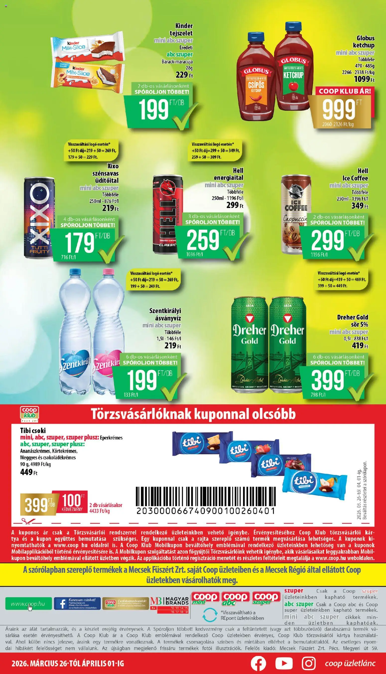 COOP akciós ujság - amely érvényes a következő dátumtól: 26.03.2026 | Oldal: 8 | Termékek: Energiaital, Szentkirályi ásványvíz, Tejszelet, Ásványvíz