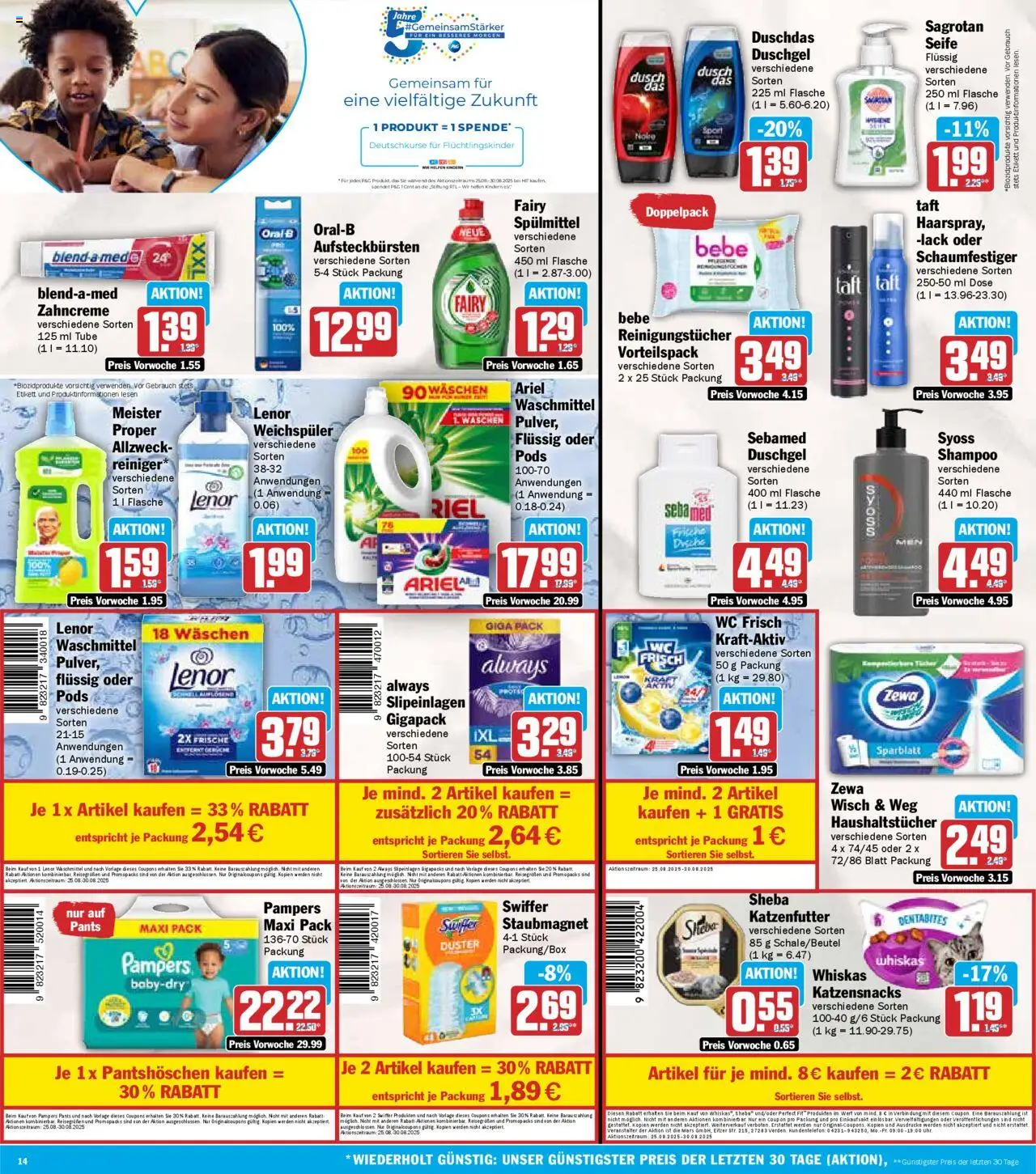 HIT - Sachsen - gültig ab dem 25.08.2025 | Seite: 14 | Produkte: Dusche, Pampers, Zewa, Shampoo