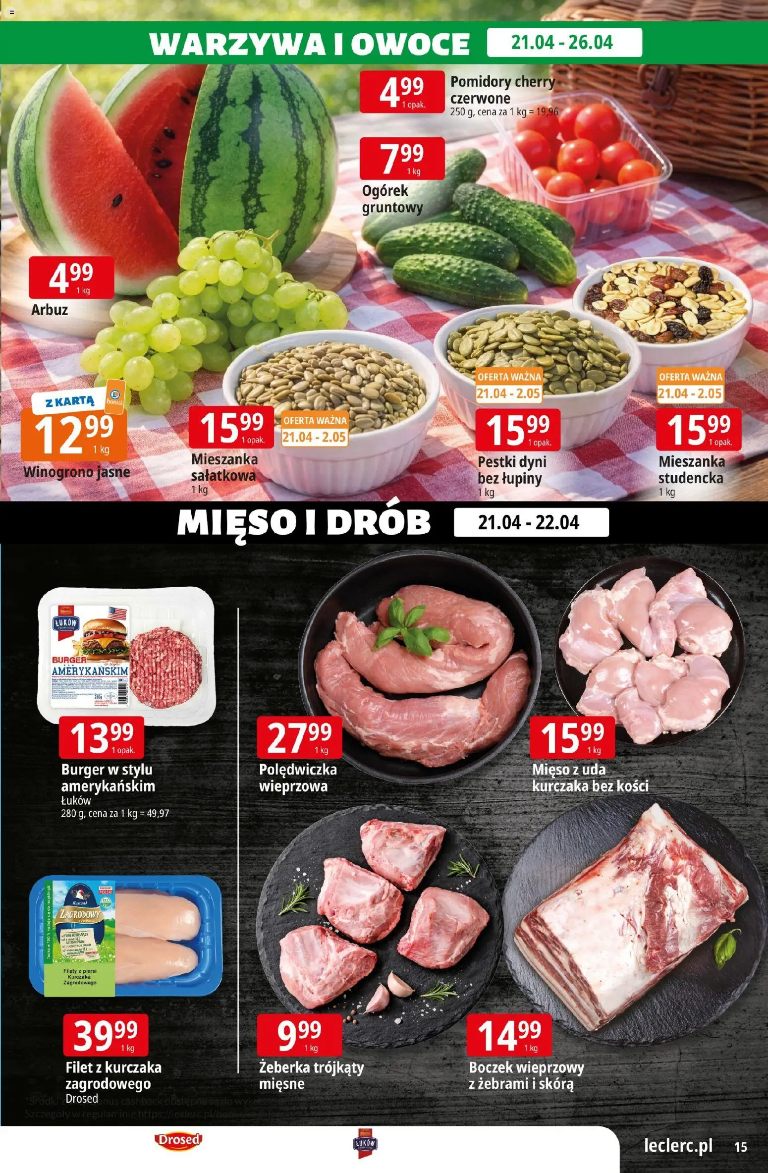 E.Leclerc gazetka - Zielona Góra od 21.04.2026 | Strona: 15 | Produkty: Karta, Arbuz, Mięso, Pomidory