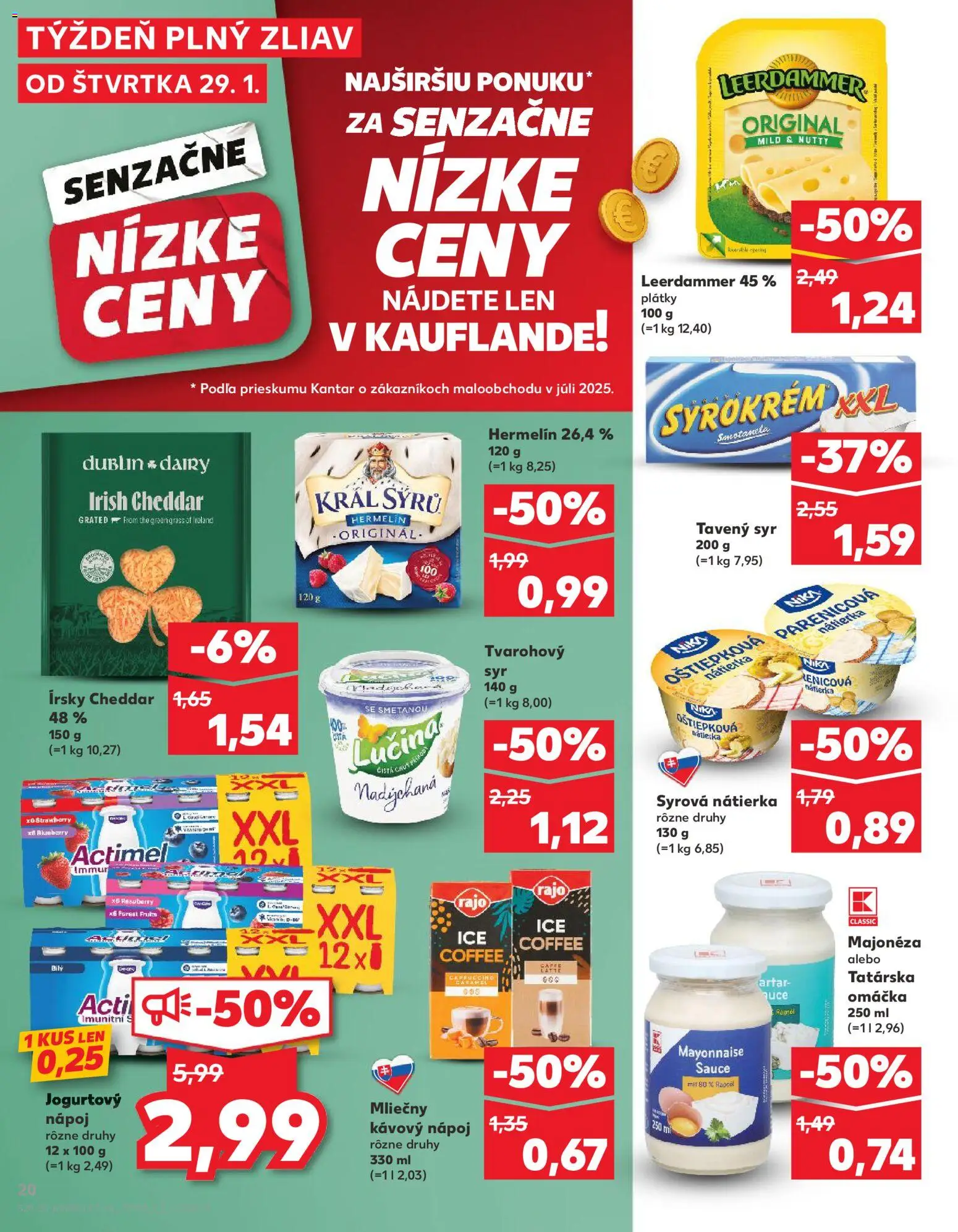 Nové Kaufland akcie – leták je platný od 29.01.2026 | Strana: 20 | Produkty: Syr, Tatárska omáčka, Omáčka, Actimel