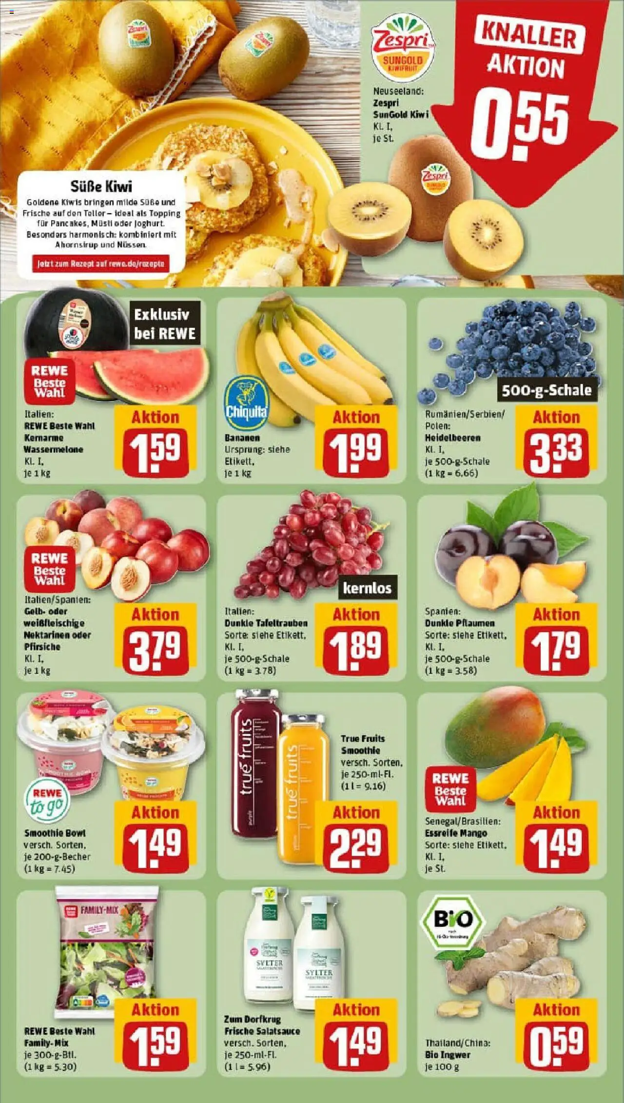 Rewe prospekt Sollstedt	 - gültig ab dem 06.07.2025 | Seite: 6 | Produkte: Bananen, Heidelbeeren, Mango, Wassermelone