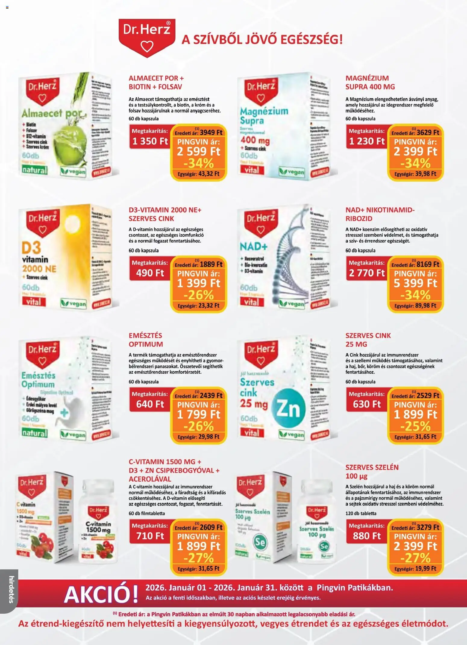 Pingvin Patika akciós ujság - amely érvényes a következő dátumtól: 01.01.2026 | Oldal: 14 | Termékek: Almaecet, Vegán
