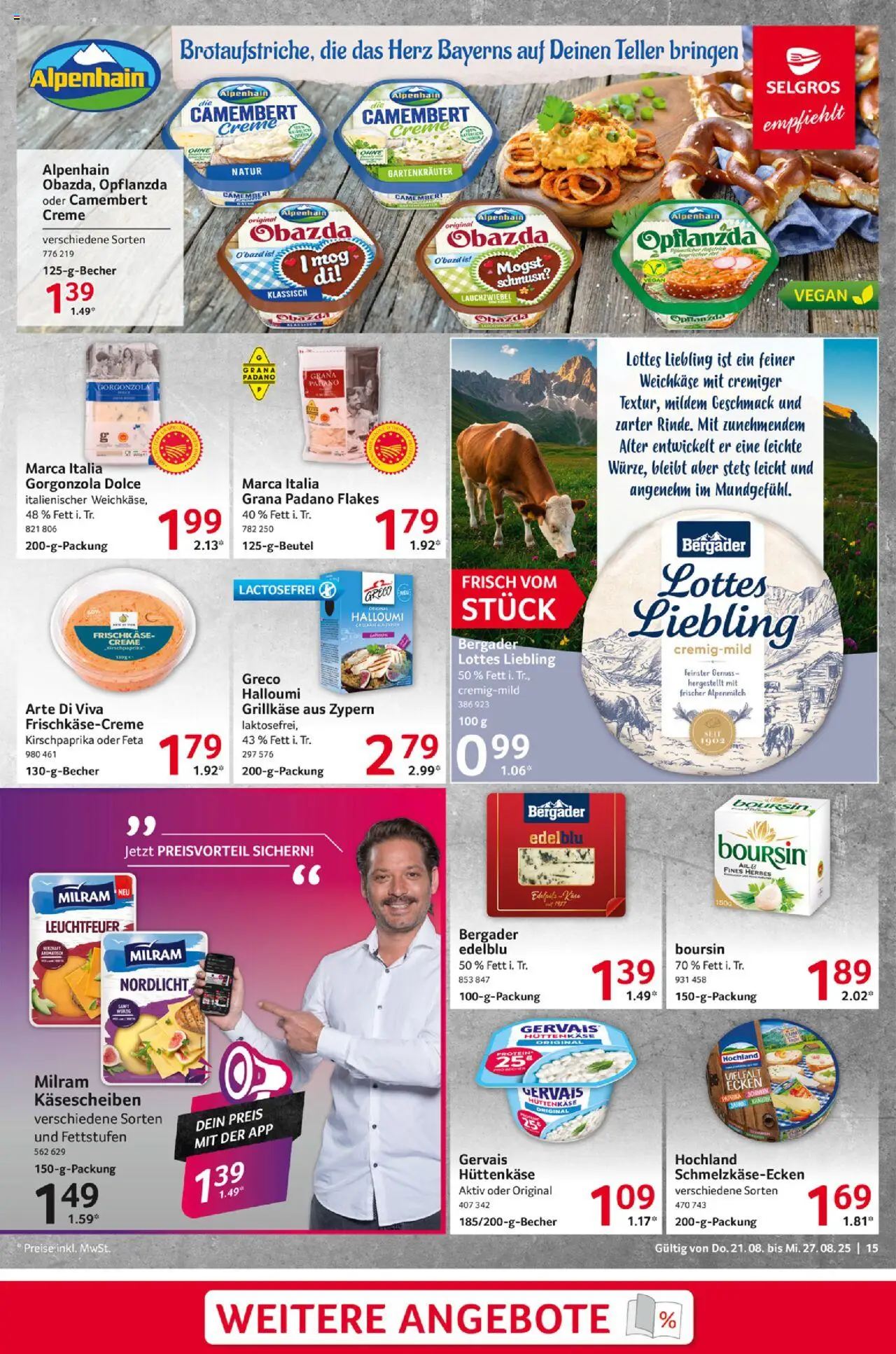 Selgros Prospekt 	 - gültig ab dem 21.08.2025 | Seite: 15 | Produkte: Creme, Milram, Hüttenkäse, Frischkase