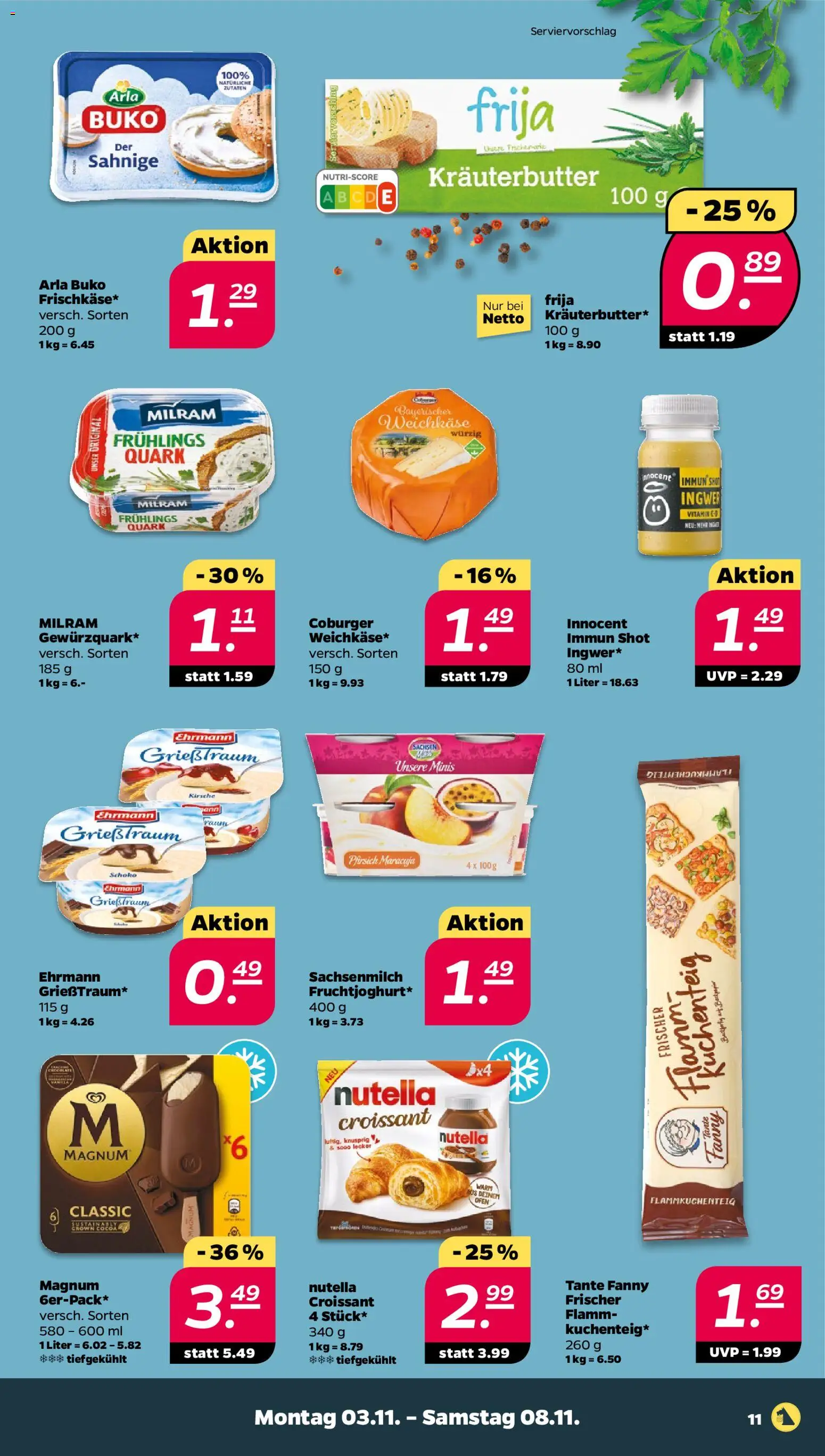 Netto Prospekt 	 – gültig ab 02.11.2025 | Seite: 11 | Produkte: Ofen, Kräuterbutter, Nutella, Arla buko