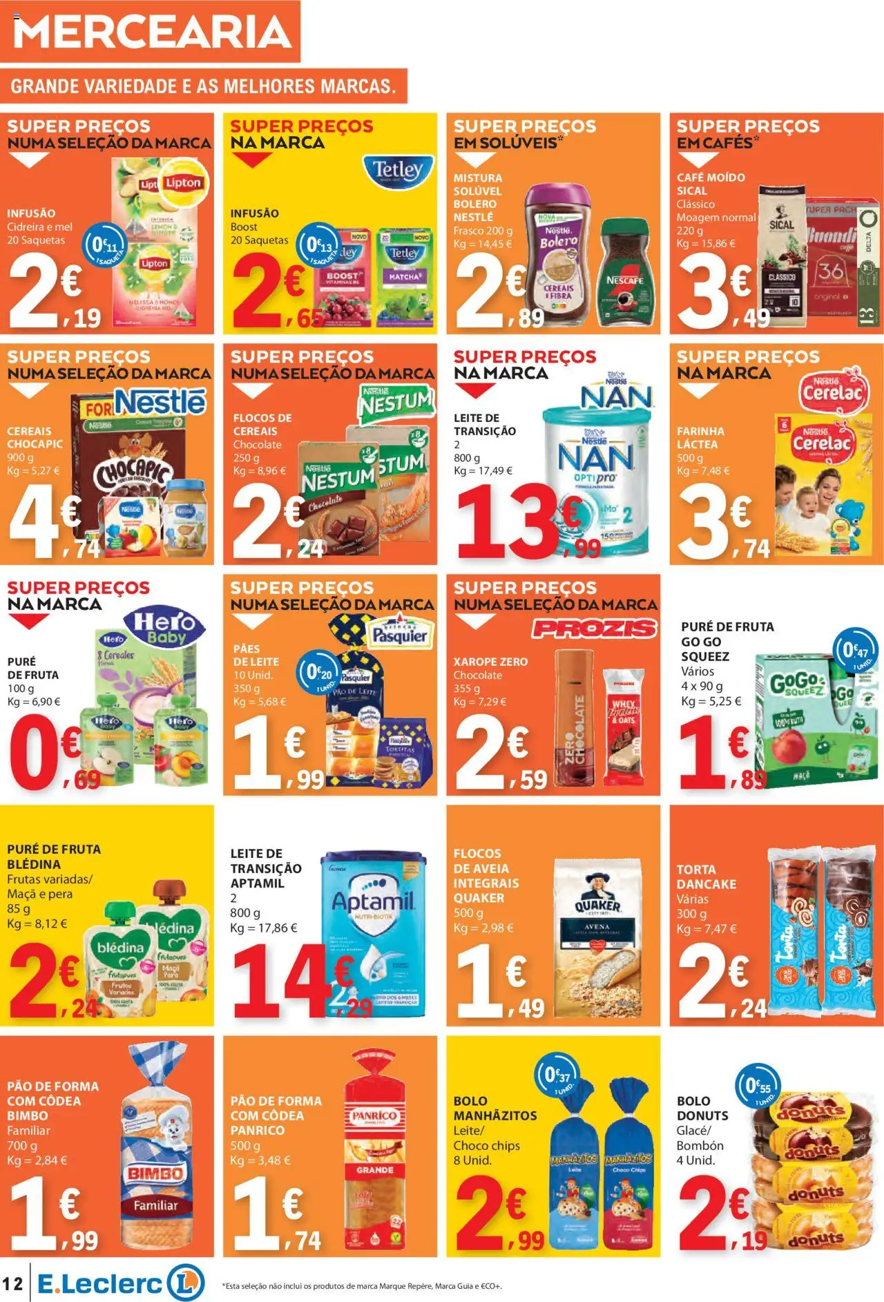 E.Leclerc folheto │ válido de 31.07.2025 | Página: 12 | Produtos: Manhãzitos, Chocolate, Torta, Xarope