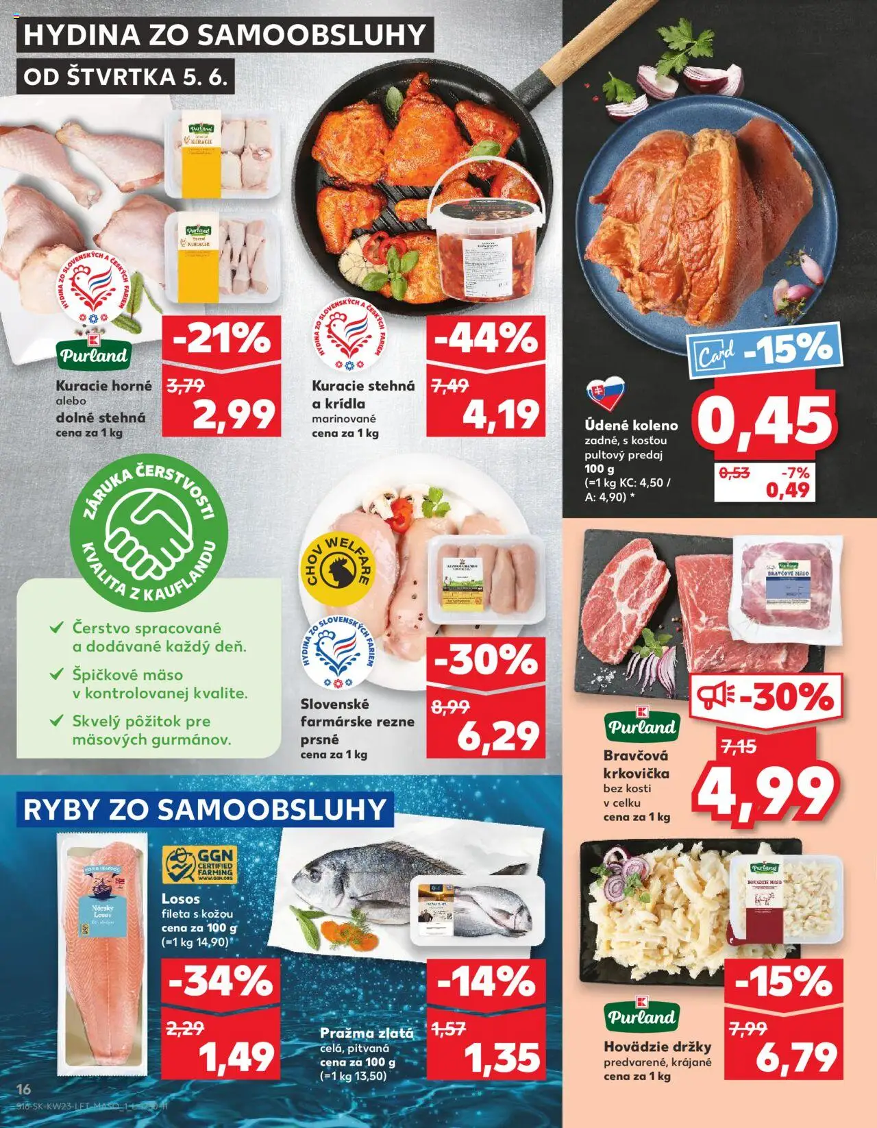 Kaufland Liptovský Mikuláš │ platný od 05.06.2025 | Strana: 16 | Produkty: Ryby, Kuracie stehná, Losos, Krkovička