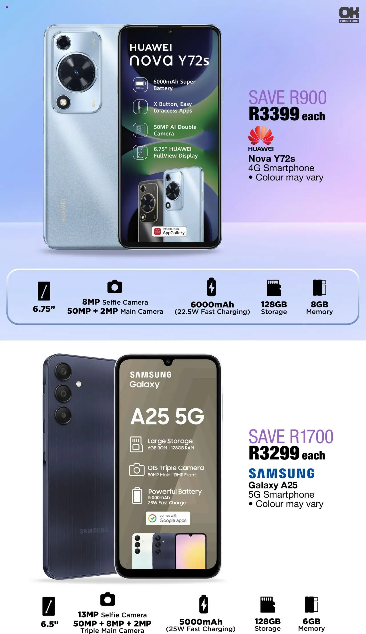 New OK Furniture catalogue – valid from 15.09.2025 | Page: 7 | Products: Smartphone, Camera, Battery