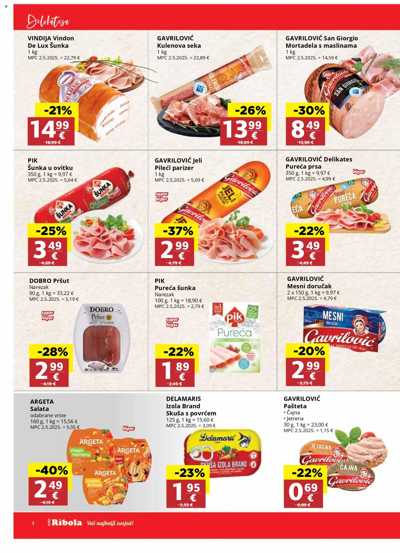 Ribola katalog | vrijedi od 26.11.2025 | Stranica: 4 | Proizvodi: Pršut, Mortadela, Narezak, Skuša