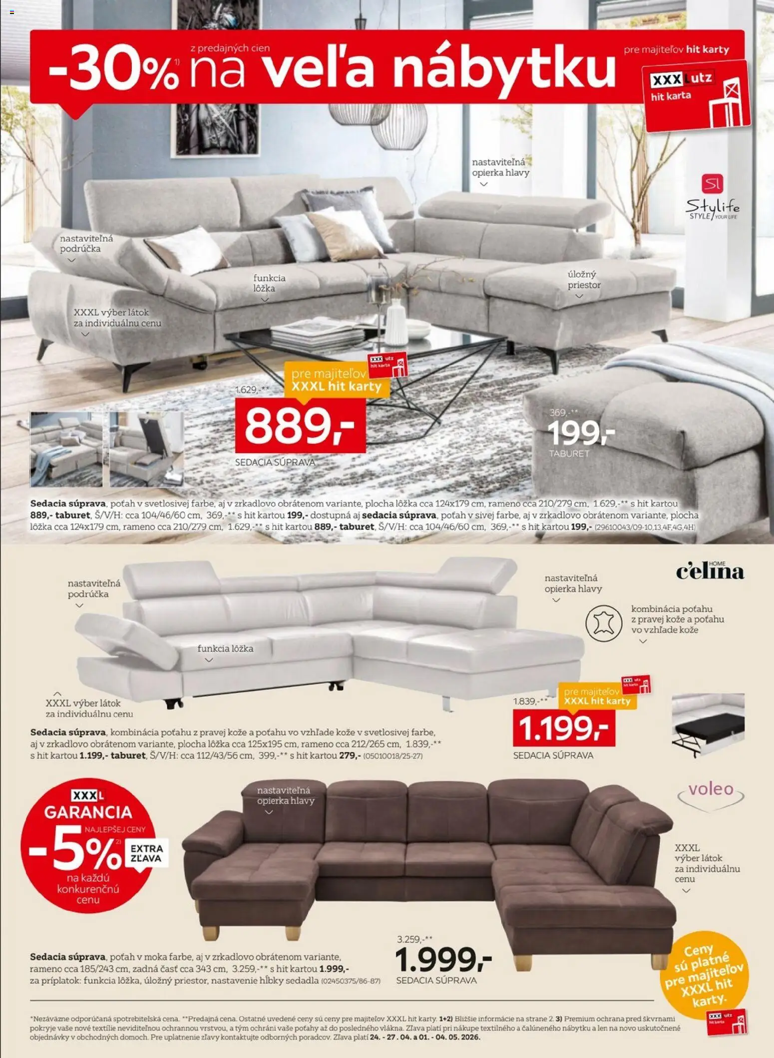 Nové XXXLutz akcie – leták je platný od 20.04.2026 | Strana: 4 | Produkty: Sedacia súprava, Taburet, Poťahy
