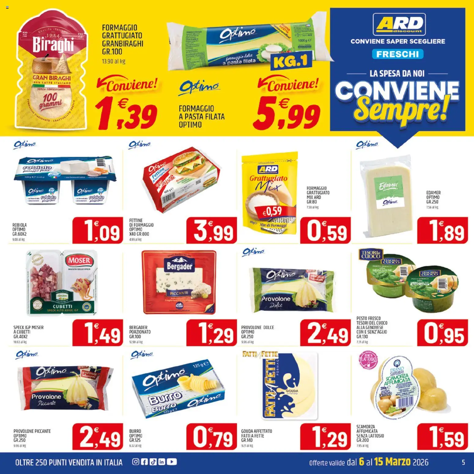 Volantino ARD Discount del 06.03.2026 | Pagina: 5 | Prodotti: Provolone, Latte, Formaggio, Burro