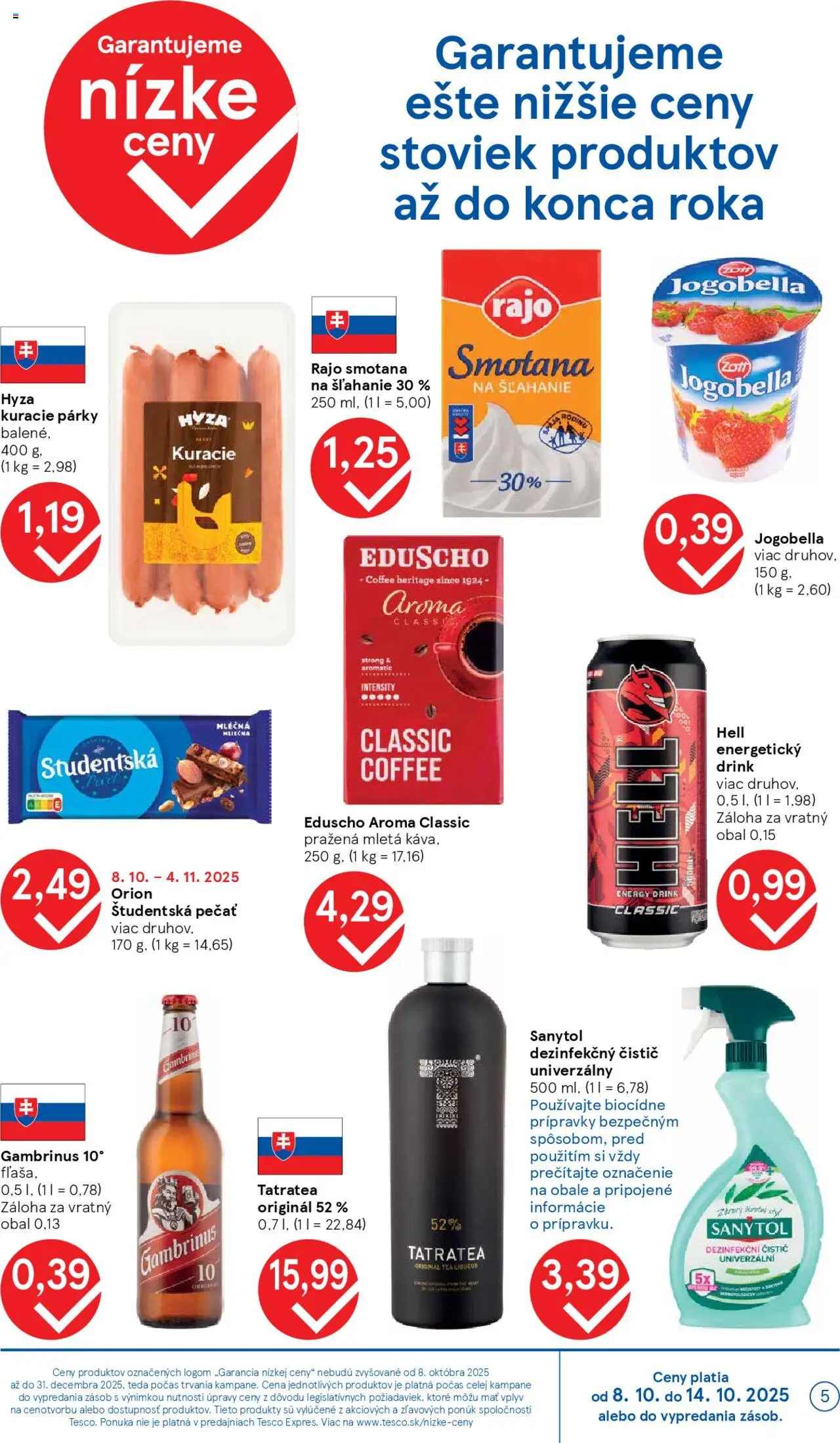 Nové Tesco akcie – leták je platný od 08.10.2025 | Strana: 5 | Produkty: Smotana, Sanytol, Energetický drink, Párky