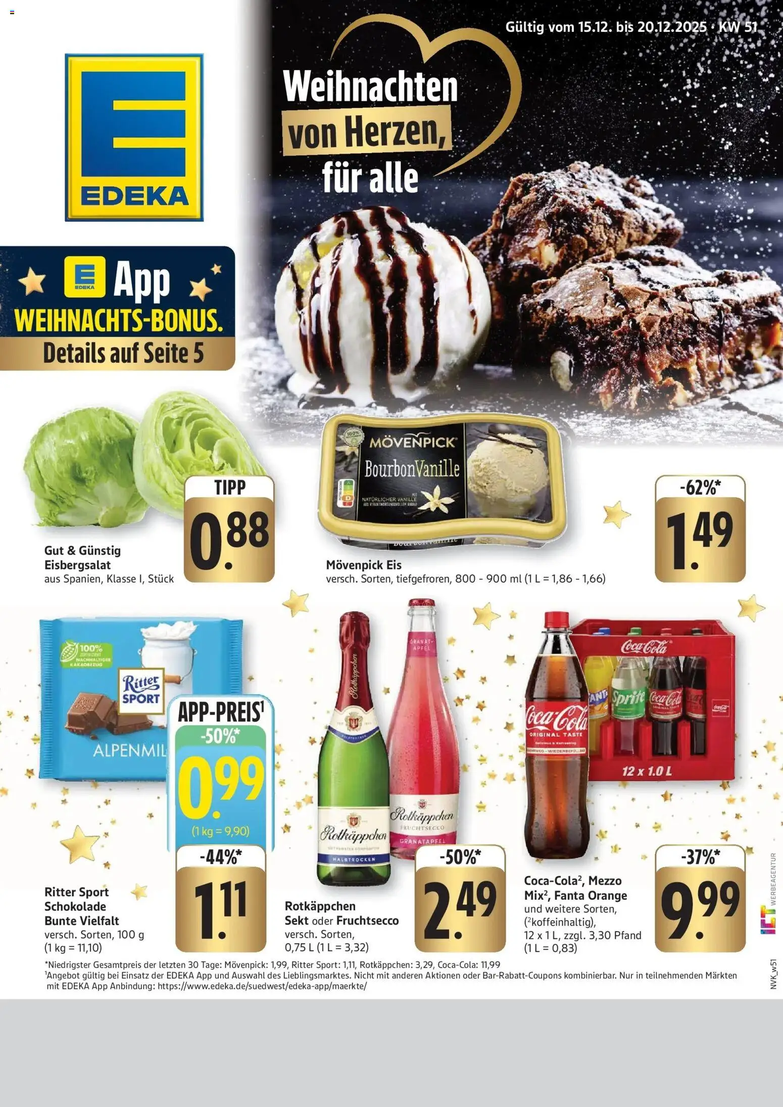 Edeka prospekt Tübingen	 – gültig ab 14.12.2025 | Seite: 1 | Produkte: Rotkappchen sekt, Coca cola, Ritter sport, Eisbergsalat