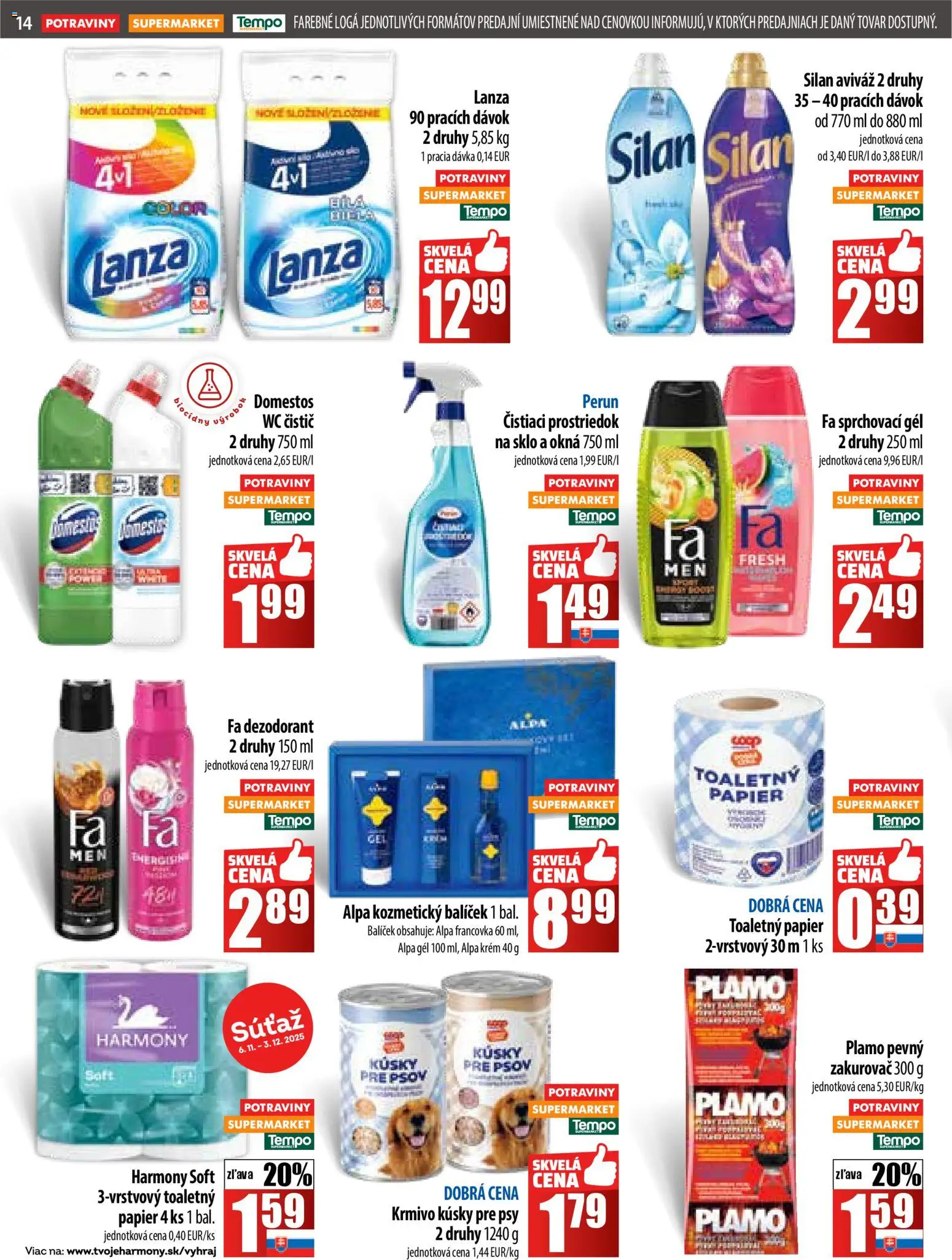 Nové COOP Jednota akcie – leták je platný od 20.11.2025 | Strana: 14 | Produkty: Wc, Dezodorant, Čistiaci prostriedok, Domestos