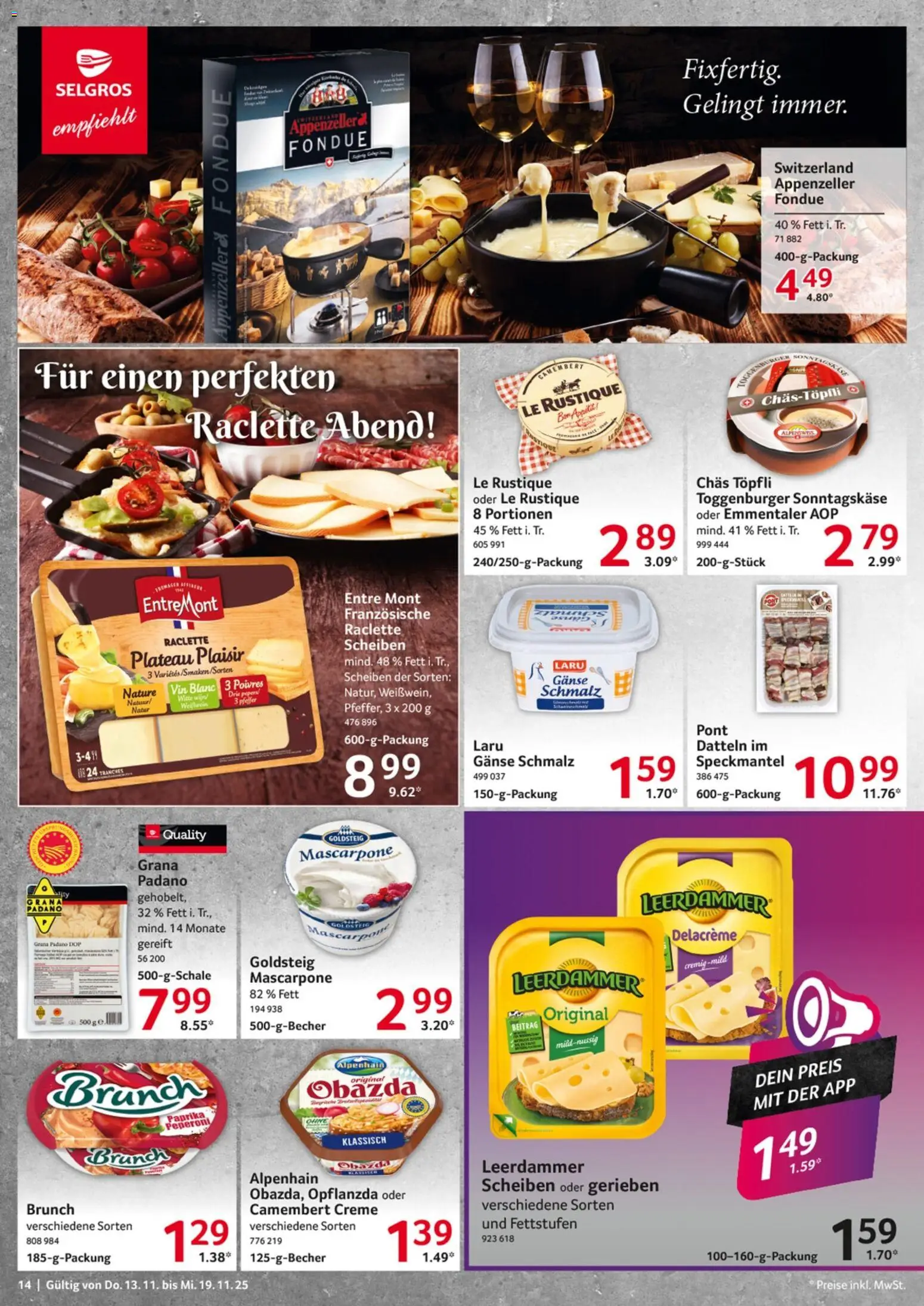 Selgros Prospekt 	 – gültig ab 13.11.2025 | Seite: 14 | Produkte: Leerdammer, Paprika, Raclette, Fondue