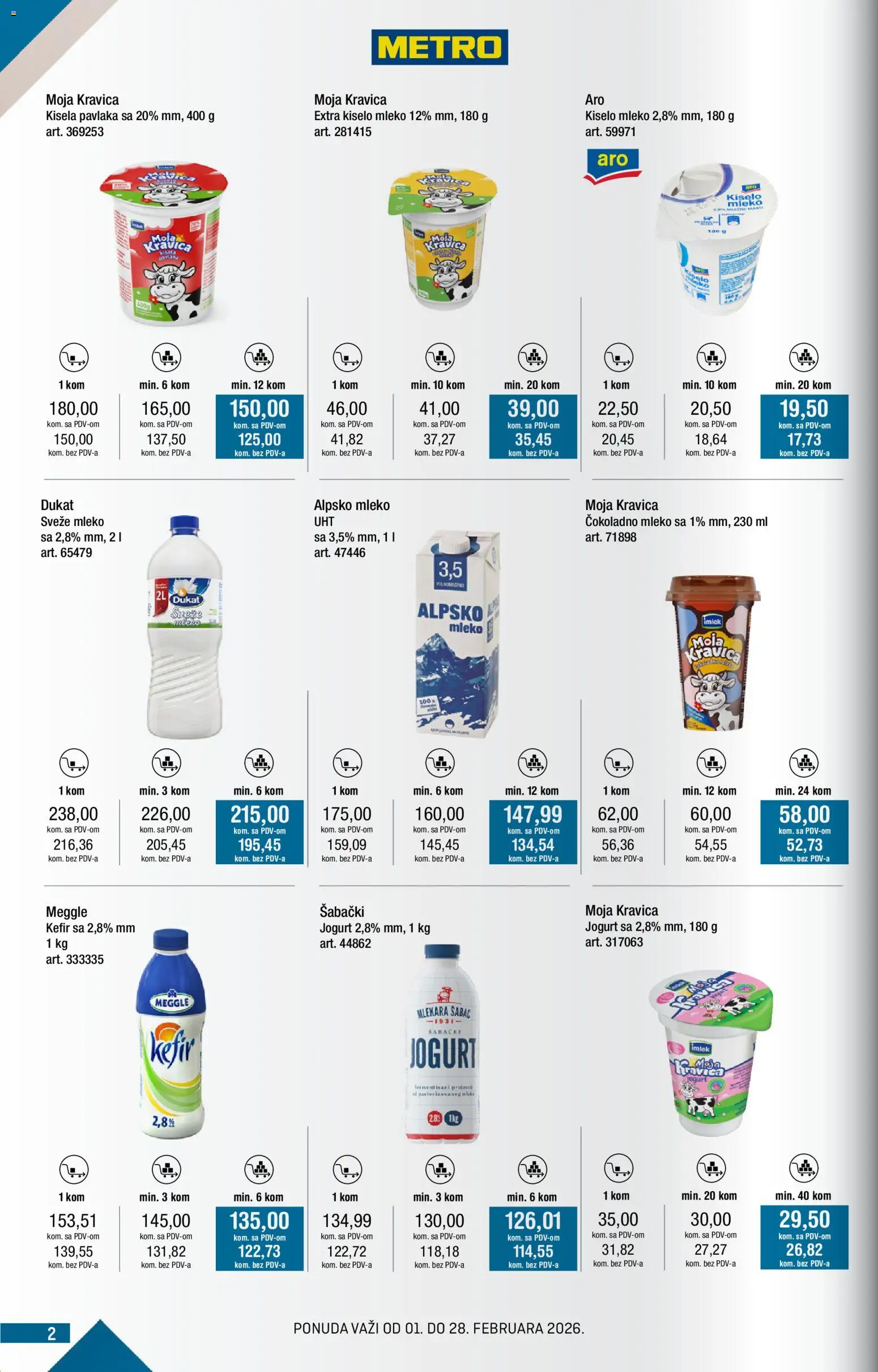 Metro katalog - važi od 01.02.2026 | Strana: 2 | Proizvode: Kiselo mleko, Moja kravica, Mleko, Jogurt