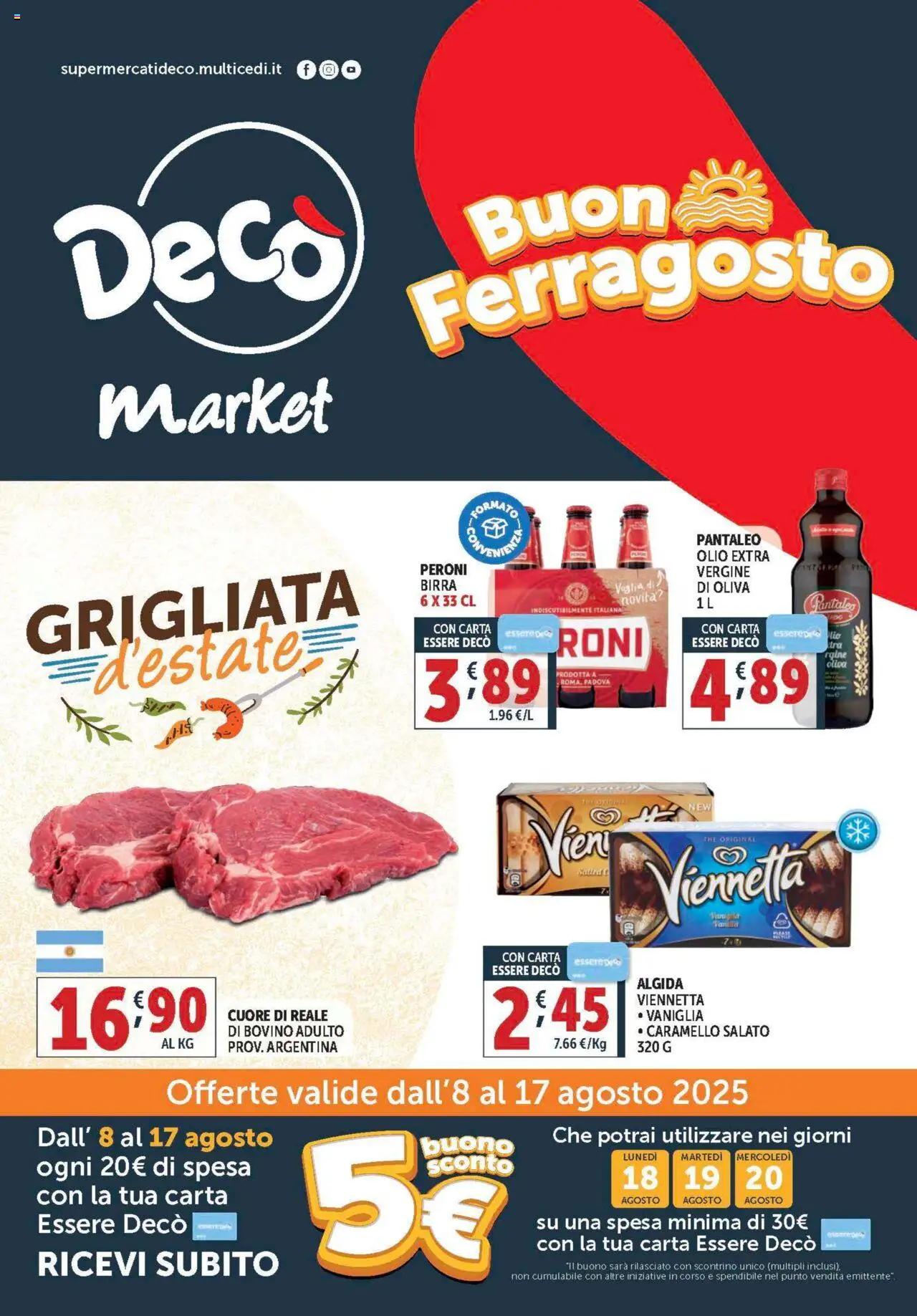 Volantino Decò del 08.08.2025 | Pagina: 1 | Prodotti: Birra, Olio, The, Olio extra vergine