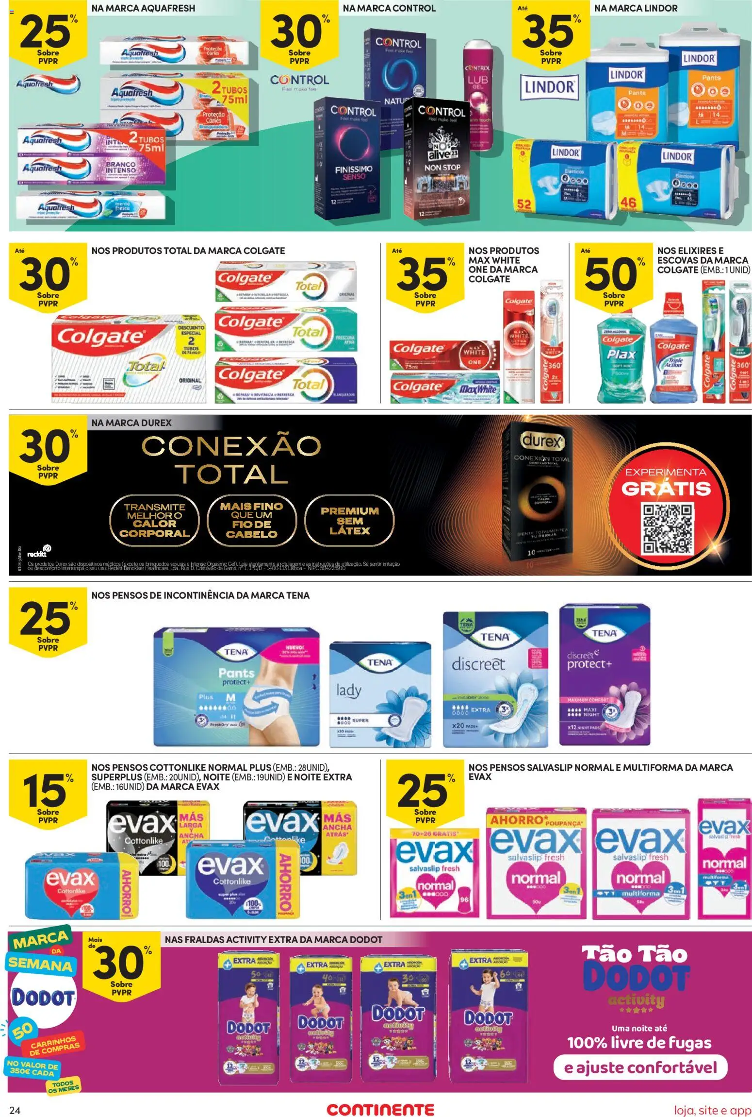 Continente Semanal Continente Bom Dia │ válido de 06.01.2026 | Página: 24 | Produtos: Fraldas, Fraldas dodot, Preservativos, Pasta de dentes