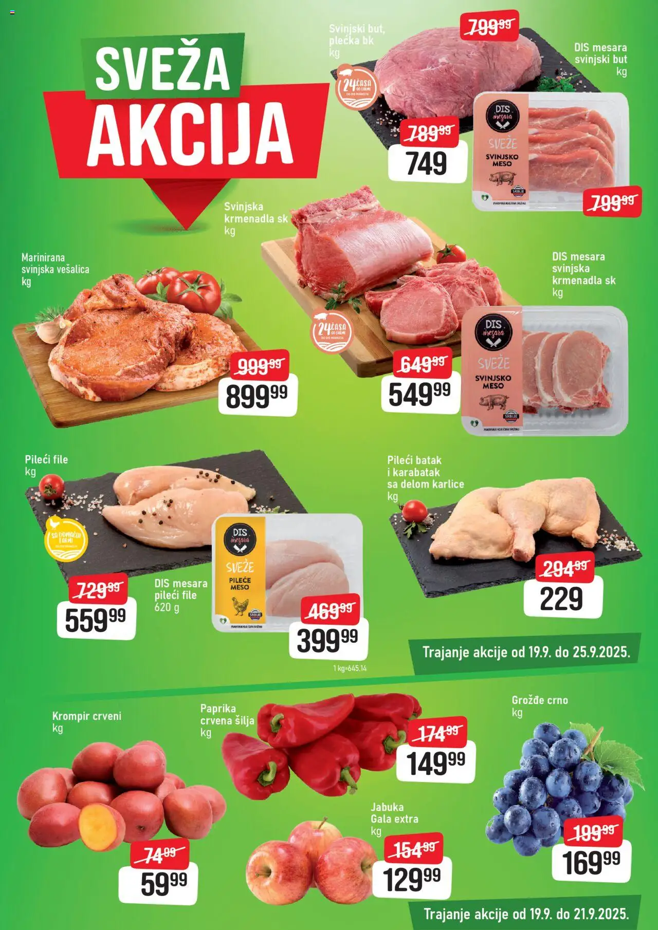 DIS katalog - važi od 19.09.2025 | Strana: 1 | Proizvode: Pileće meso, Krompir, Krmenadla, Svinjski but