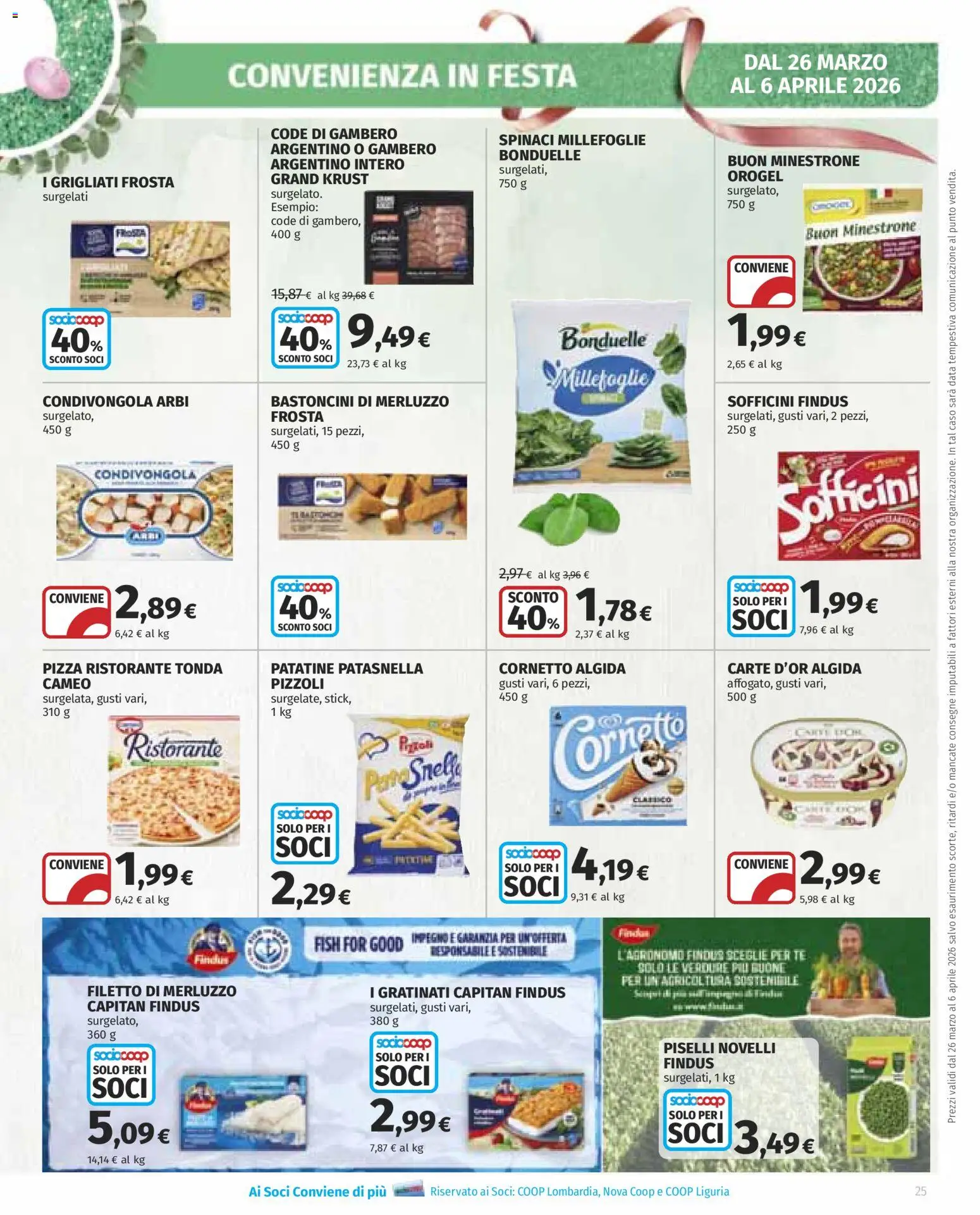 Volantino COOP del 26.03.2026 | Pagina: 25 | Prodotti: Cornetto, Merluzzo, Data, Piselli