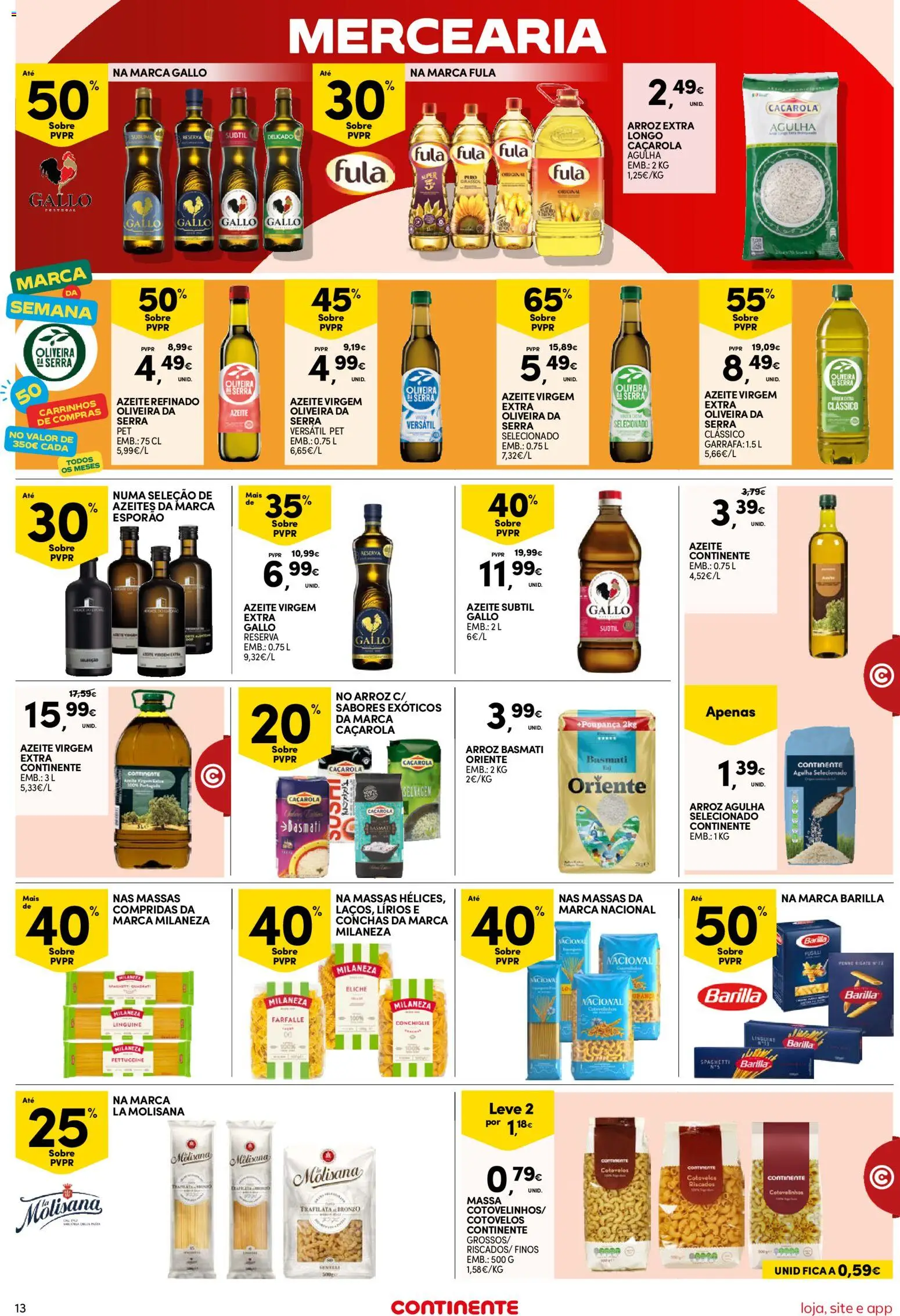 Continente Semanal Continente Bom Dia │ válido de 21.04.2026 | Página: 13 | Produtos: Azeite, Milaneza, Arroz, Massa