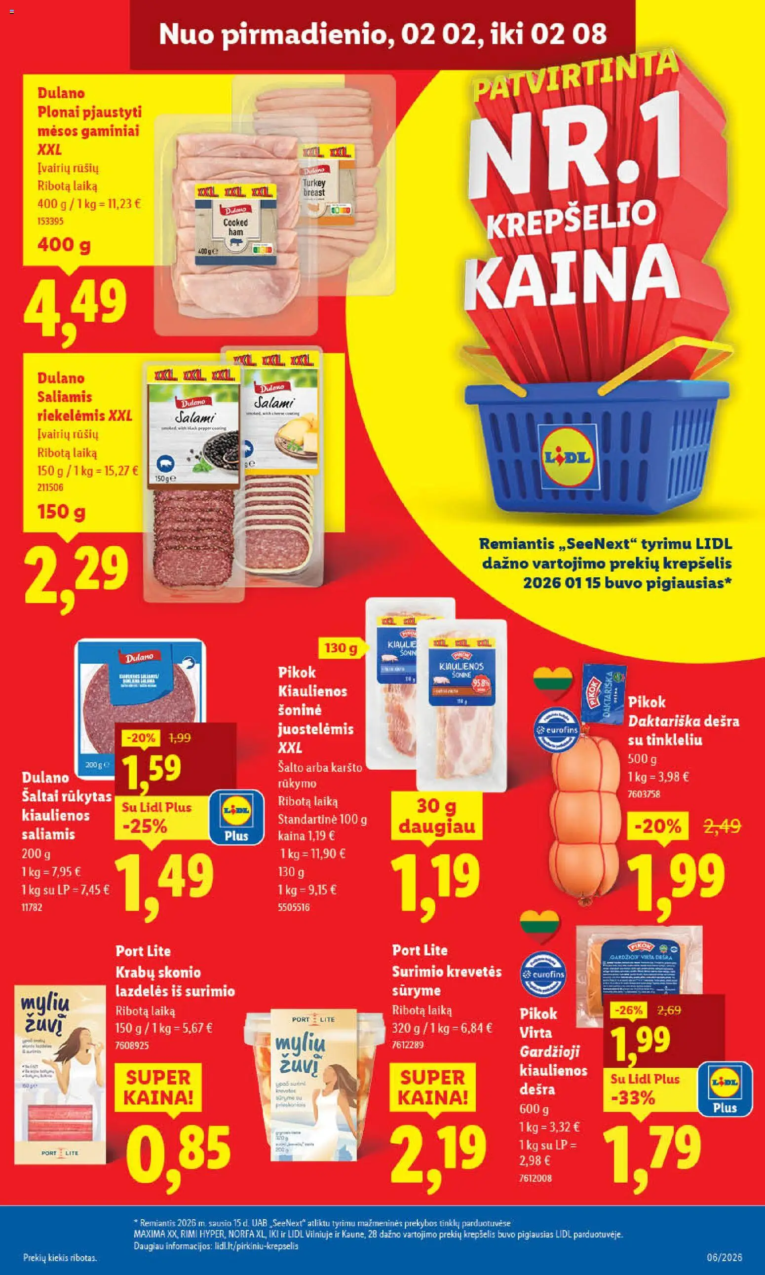 LIDL akcijos nuo 02.02.2026 | Puslapis: 7 | Prekių: Kiaulienos, Saliamis, Dešra, Krepšelis