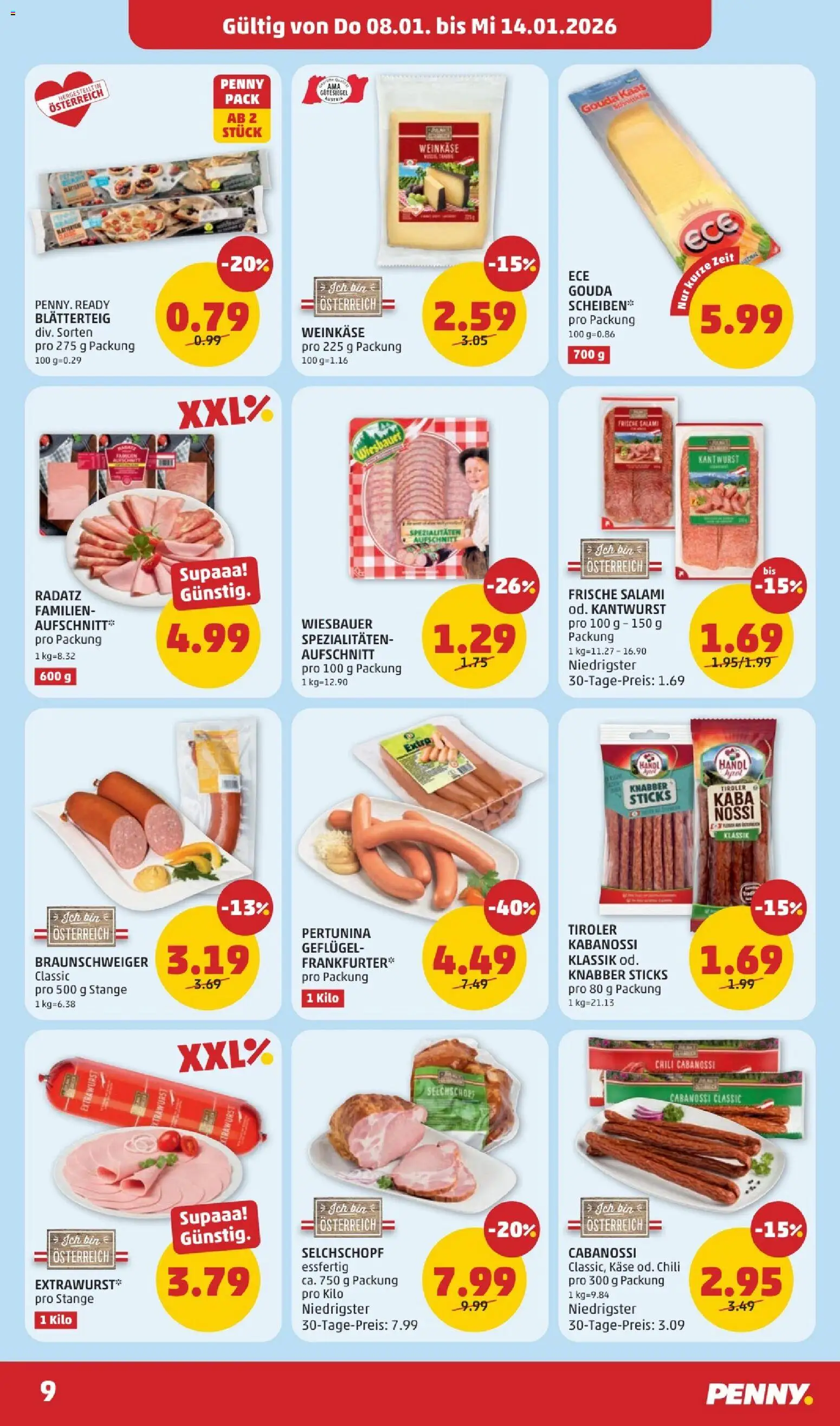 Penny Markt Flugblatt gültig ab 08.01.2026 | Seite: 9 | Produkte: Chili, Käse, Salami